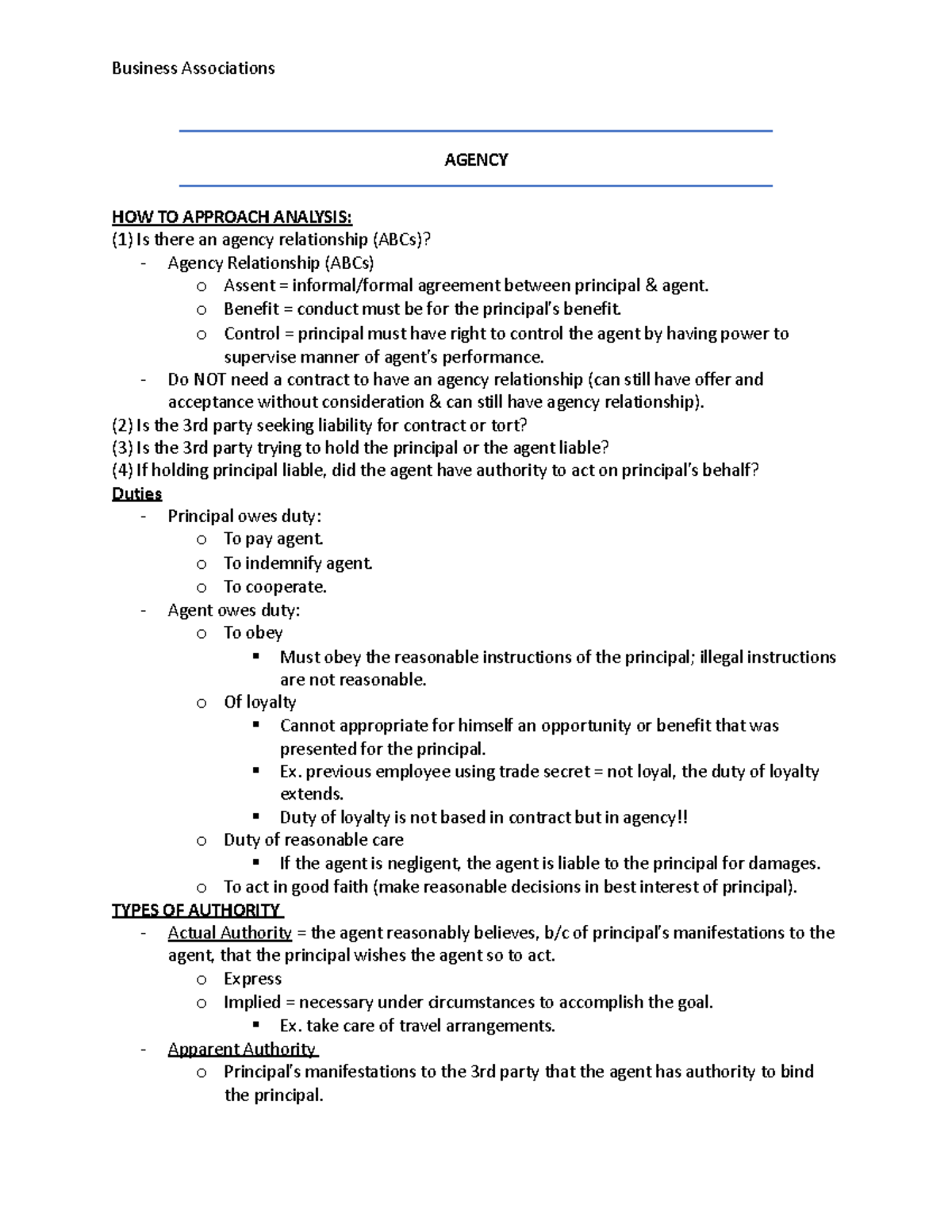 BA Outline - Clark - AGENCY HOW TO APPROACH ANALYSIS: (1) Is there an ...