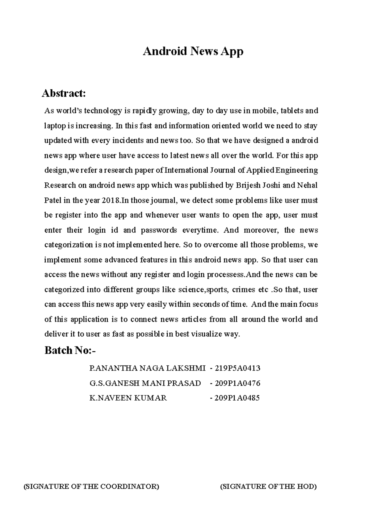 Android News App - write a detail report of andriod news app ...