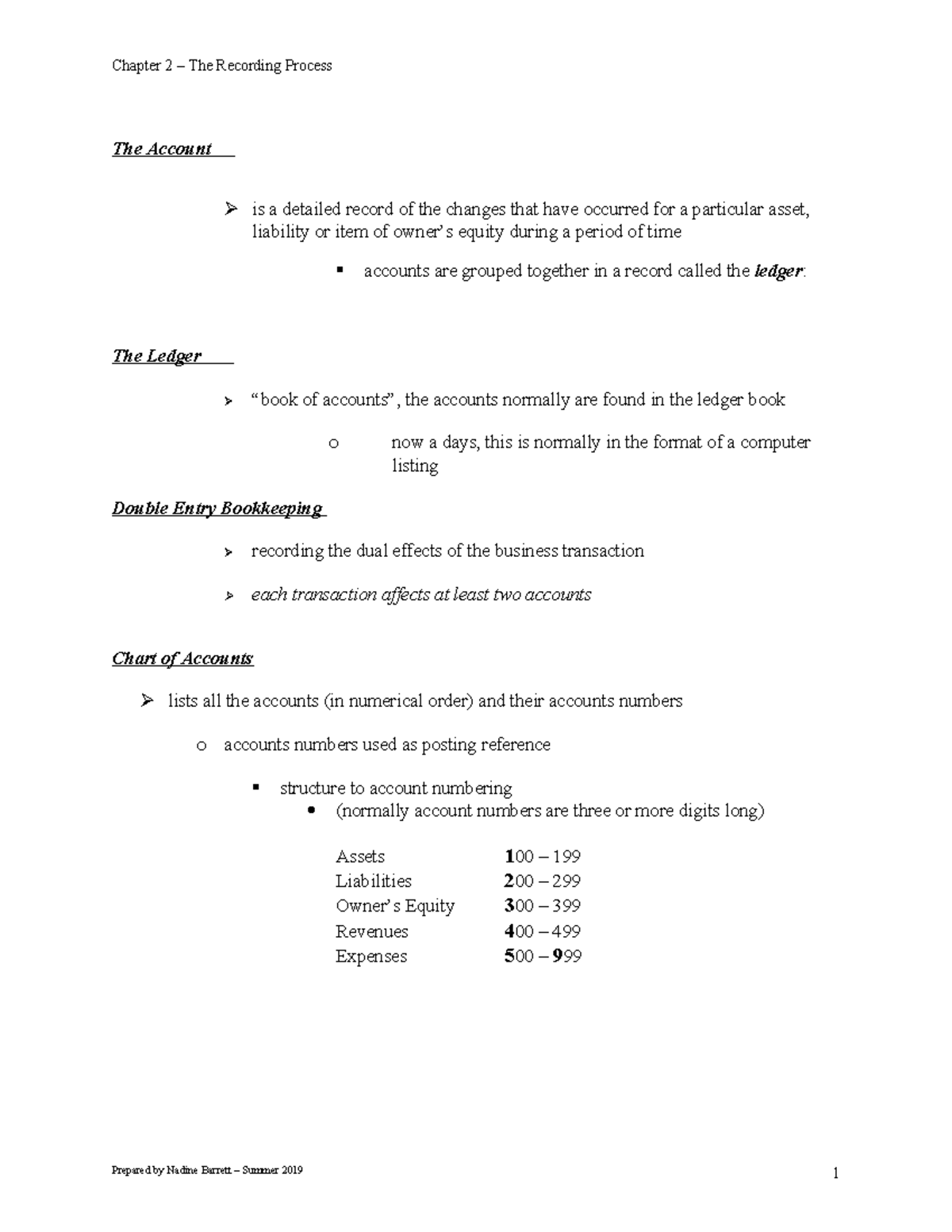 Chapter 2 Lectures Notes - The Account is a detailed record of the ...