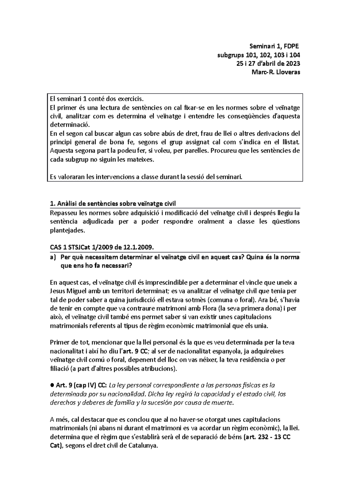 Seminari 1 FDPE 2023 - Seminari 1, FDPE subgrups 101, 102, 103 i 104 25 ...