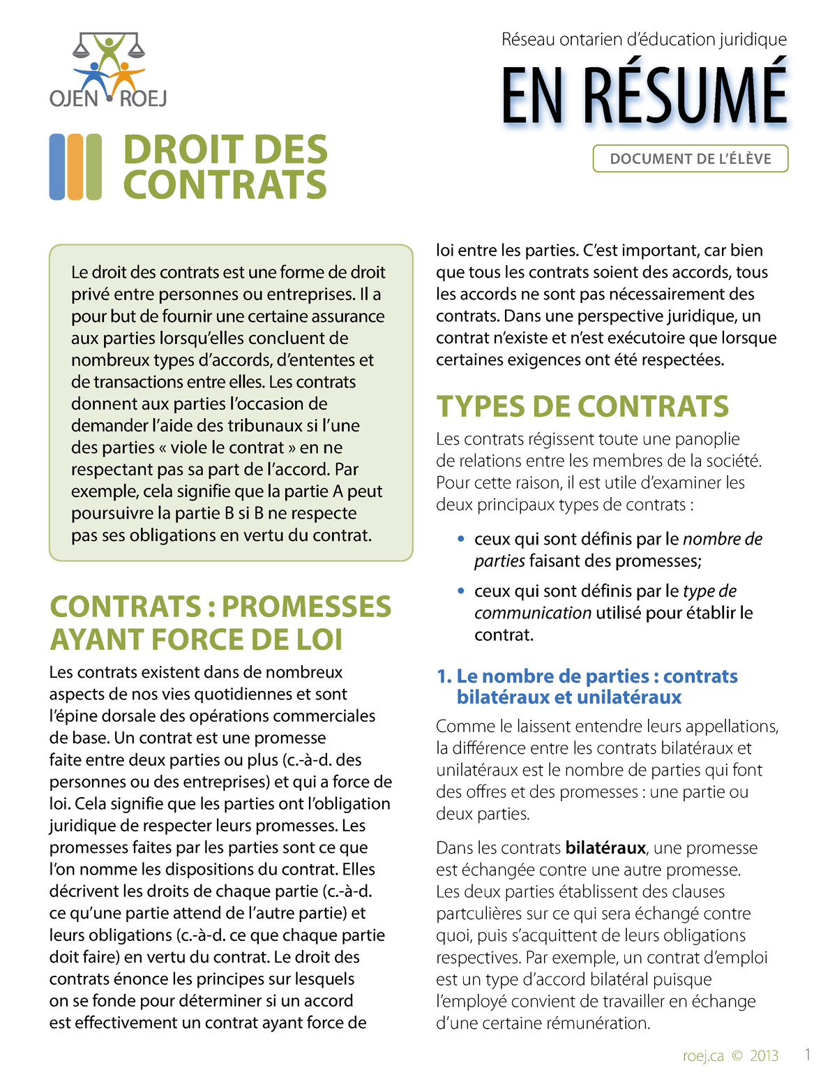 En-resume Eleve Droit-des-contrats - Le Droit Des Contrats Est Une ...