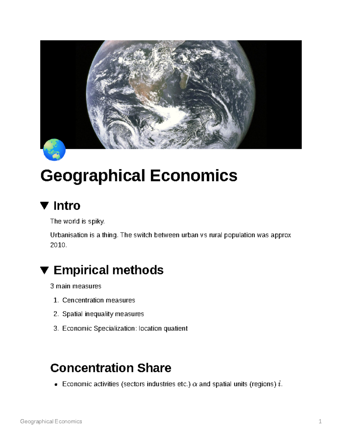 Geographical Economics Intro+empiricalmethods13 Geographical Economics 1 Geographical Studocu