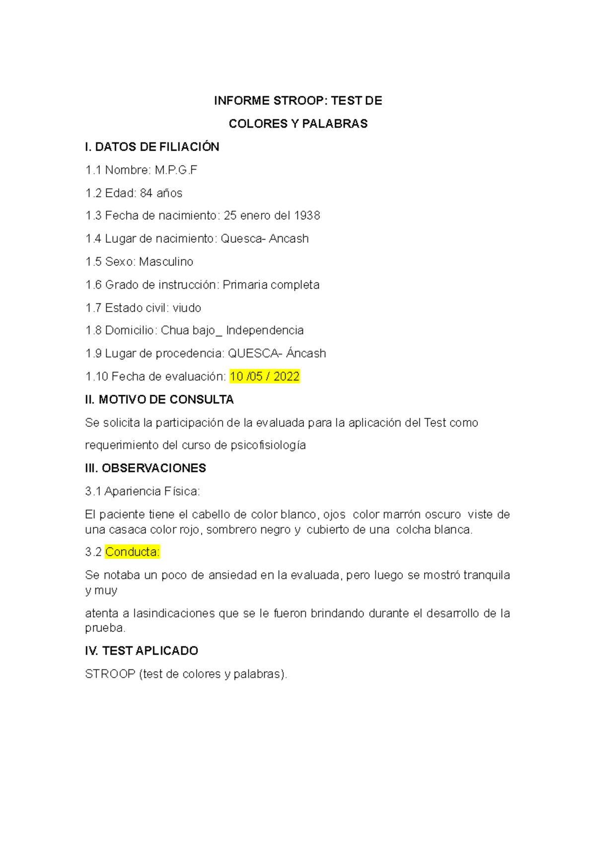 Tes Colores Y Palabras Espero Que Les Sirva Este Trabajo Informe Stroop Test De Colores Y 4875