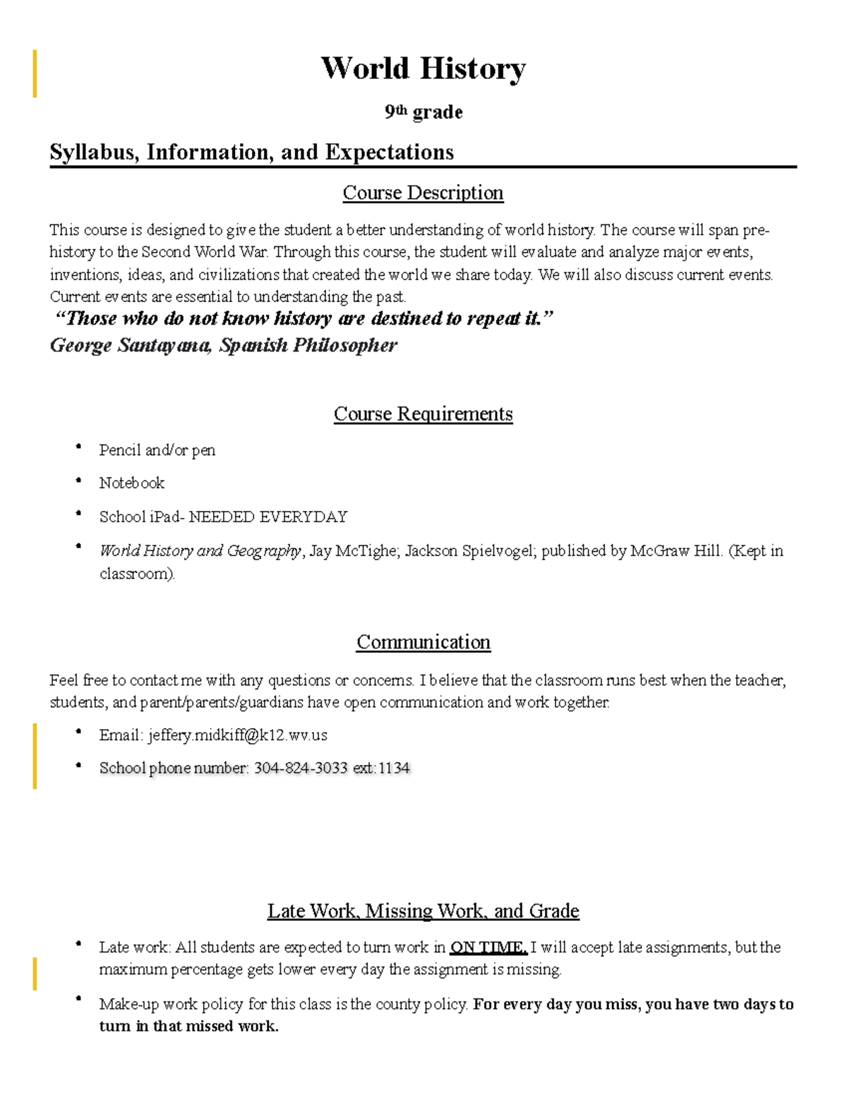 World+Syllabus+-+PDF - World History 9 th grade Syllabus, Information ...