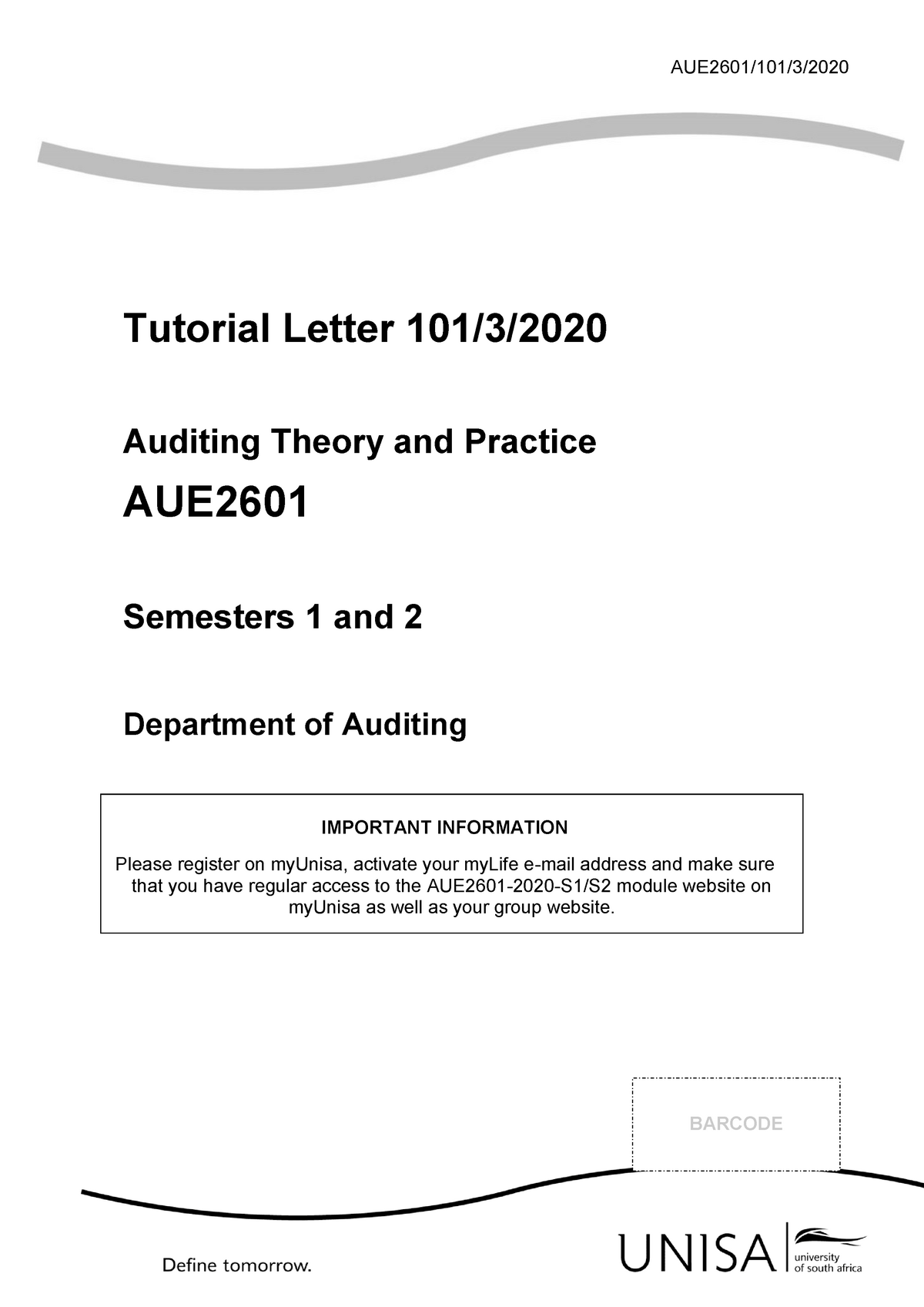 101 2020 3 B - Okjm - AUE2601/101/3/ Tutorial Letter 101/3/ 2020 ...