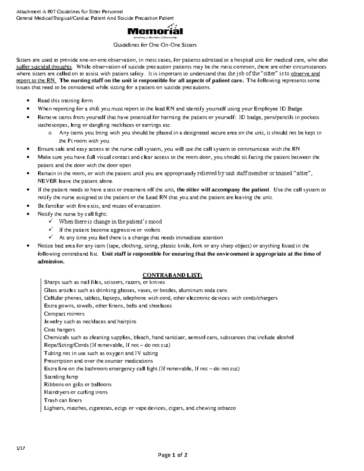 Seven ZAtt Patient Safety Training for OneOnOne Sitters Attachment
