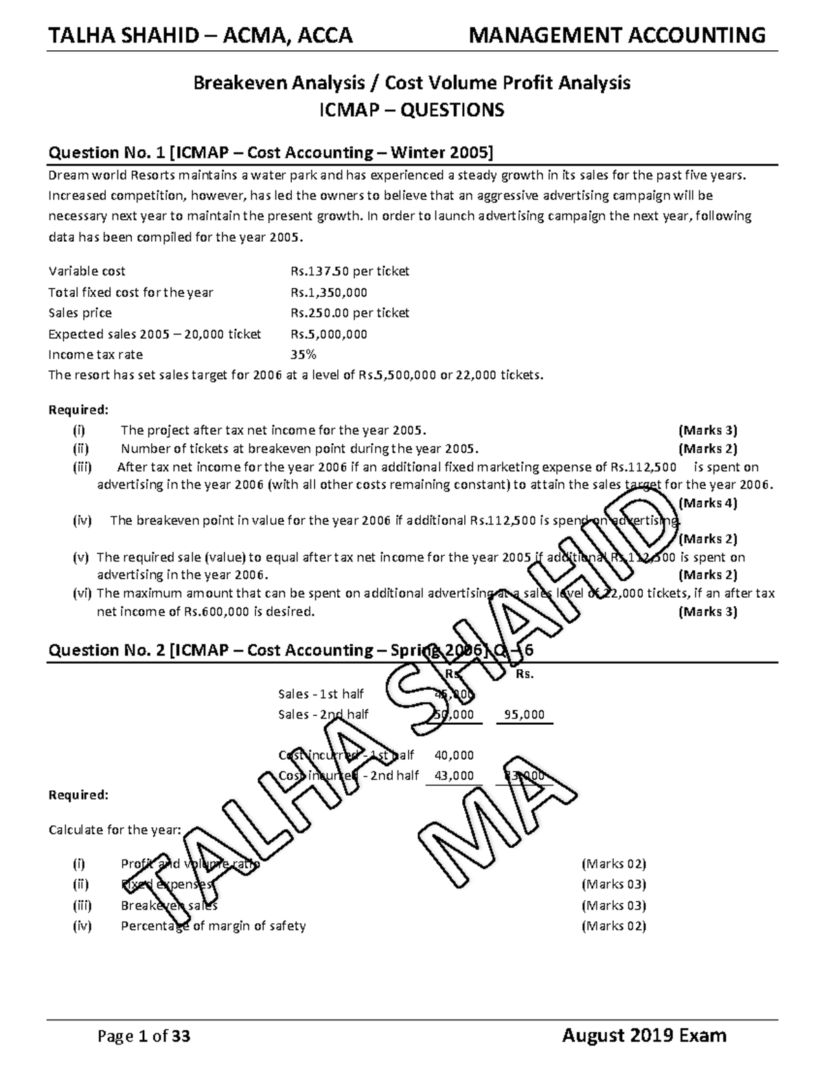 Breakeven Analysis Question Breakeven Analysis Cost Volume Profit Breakeven Analysis Question Breakeven Analysis Cost Volume Profit
