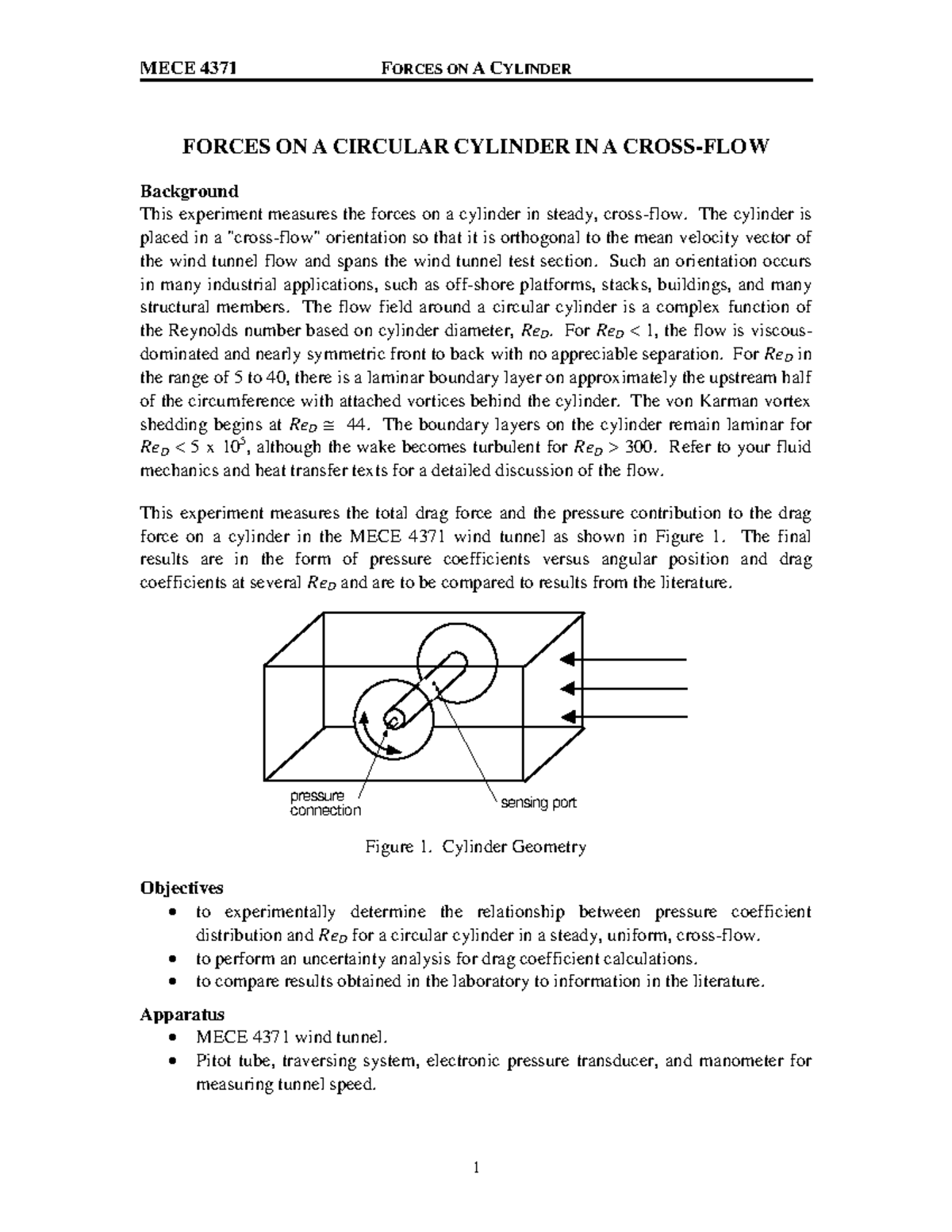 Manual for Drag on Cylinders - FORCES ON A CIRCULAR CYLINDER IN A CROSS ...