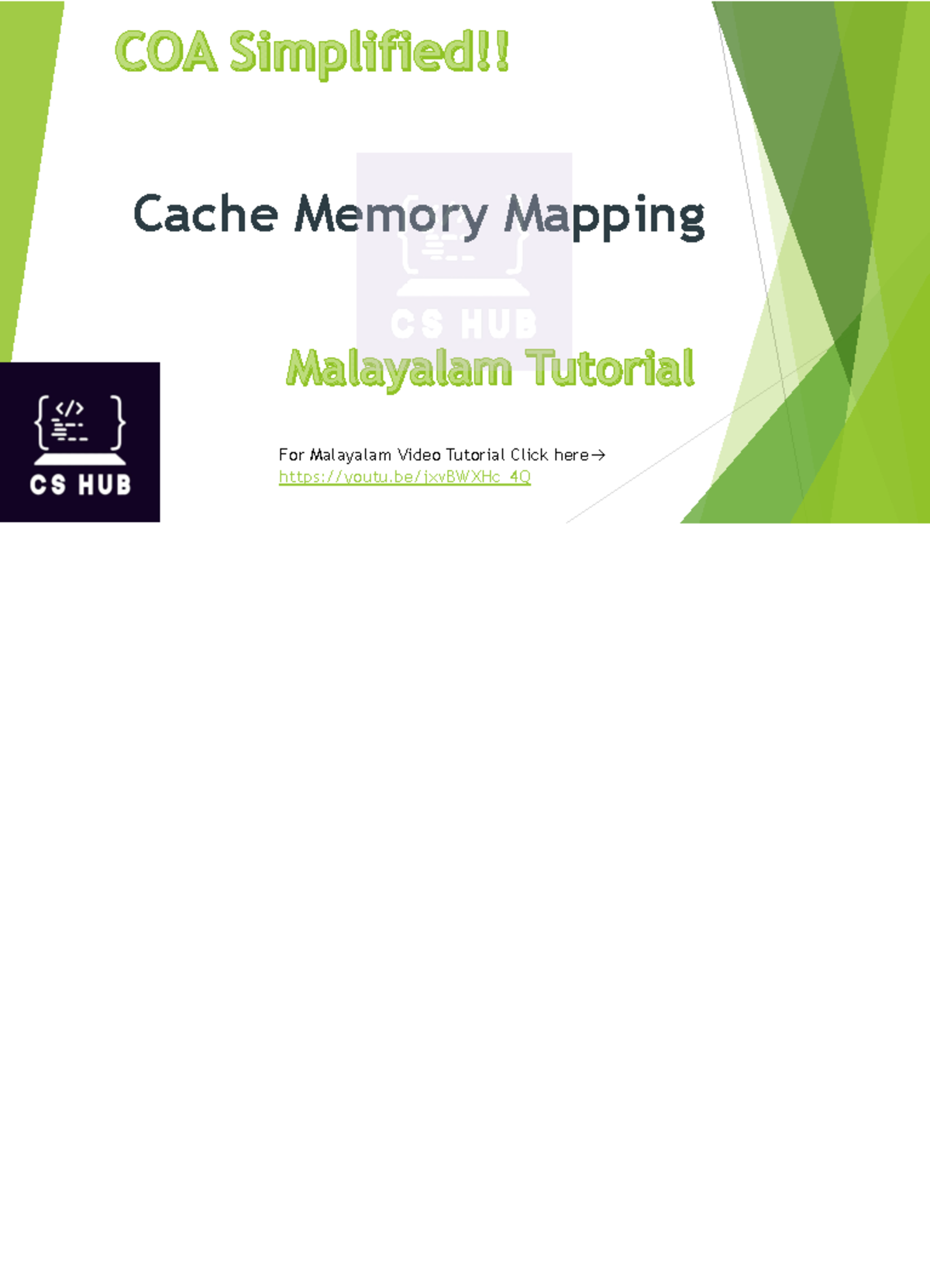 Mapping 5 module Cache Memory Mapping For Malayalam Video Tutorial