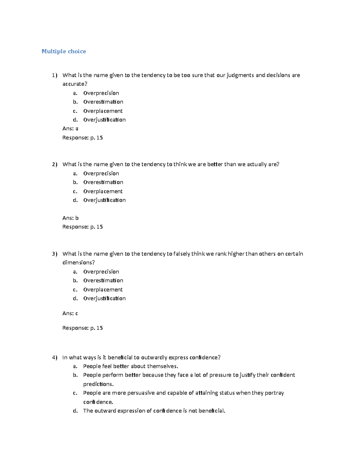 Judgmenet in Managerial Decision Making test bank chapter 2 - Multiple ...