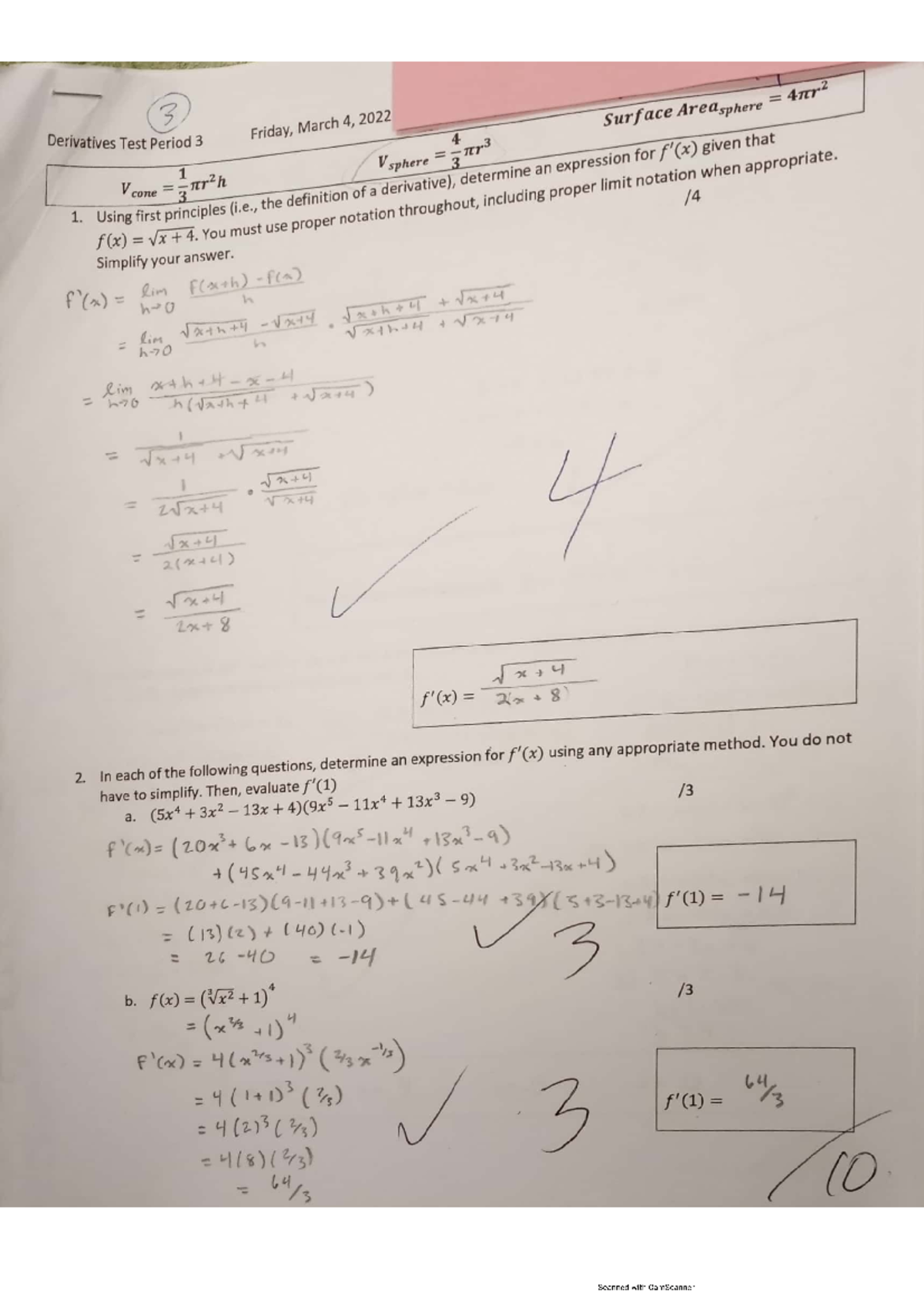 Derivatives test per 3 4 - Introductory University Mathematics - Studocu