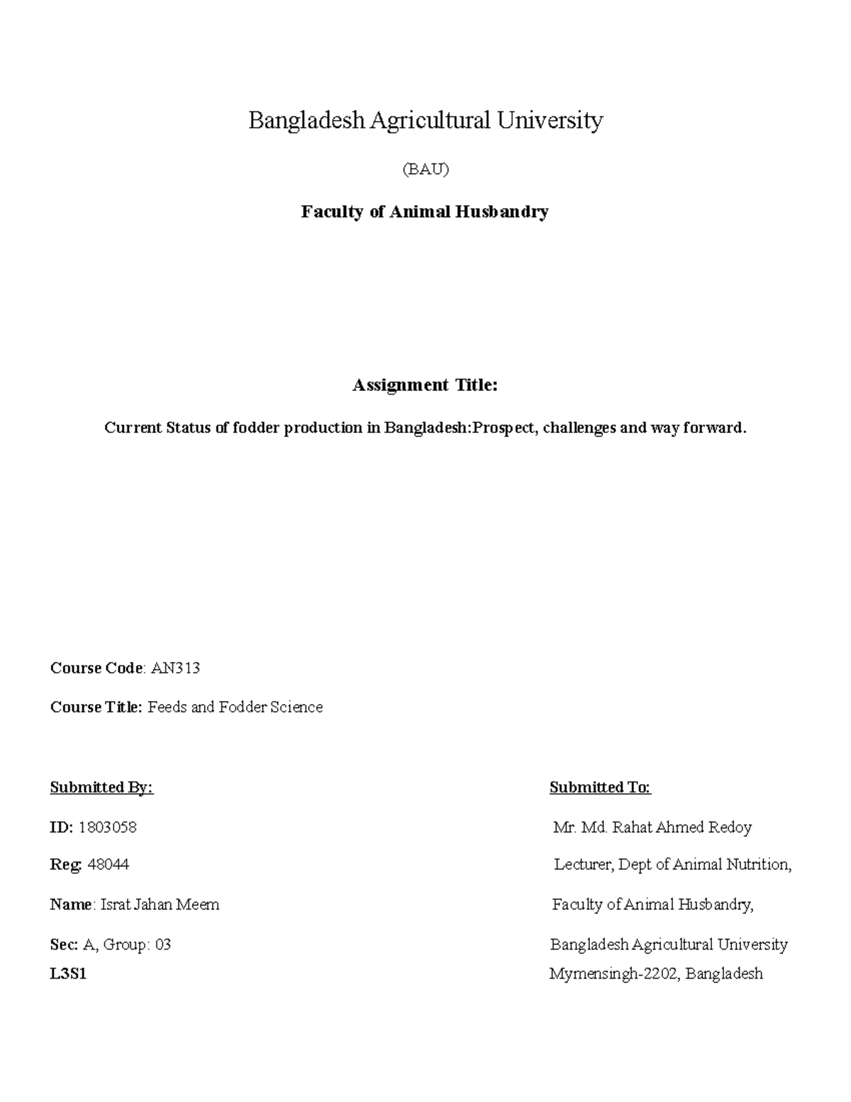 Livestock Management additional Course Bangladesh Agricultural