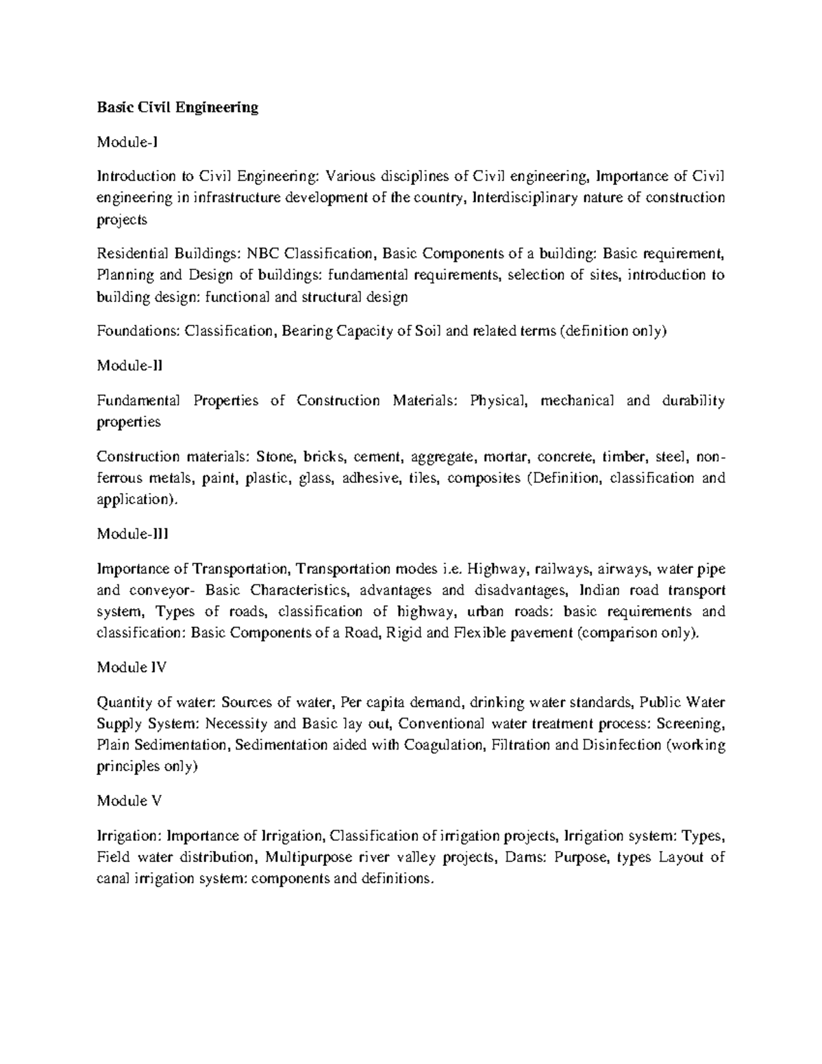 B CE Syllabus - BASIC CIVIL - Basic Civil Engineering Module-I ...