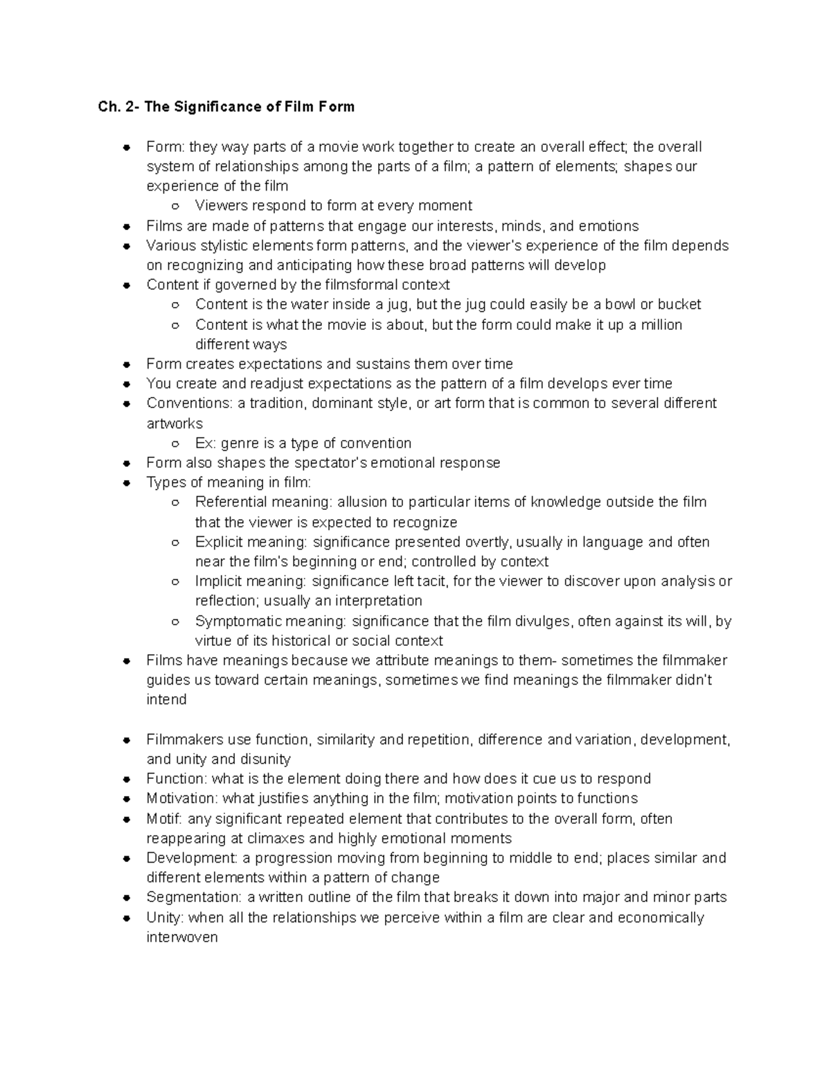 Ch. 2 The Significance of Film Form Ch. 2 The Significance of Film