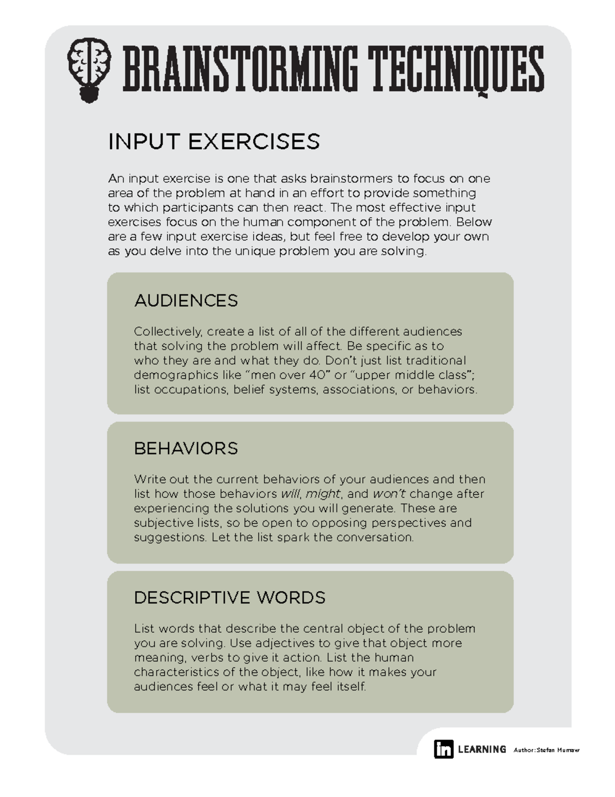 Brainstorming Techniques - INPUT EXERCISES An input exercise is one ...