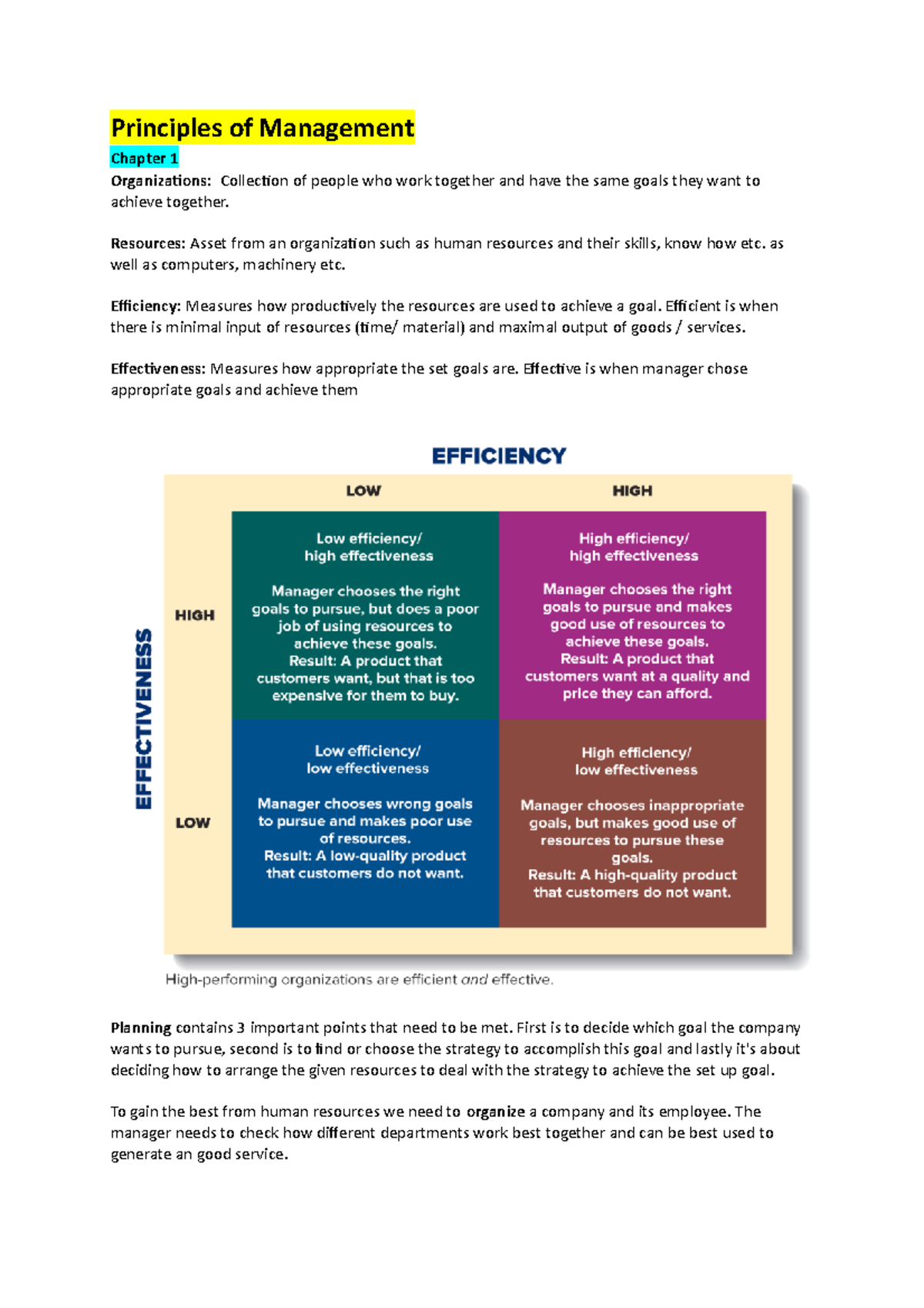 Summary POM - Principles of Management Chapter 1 Organizations ...