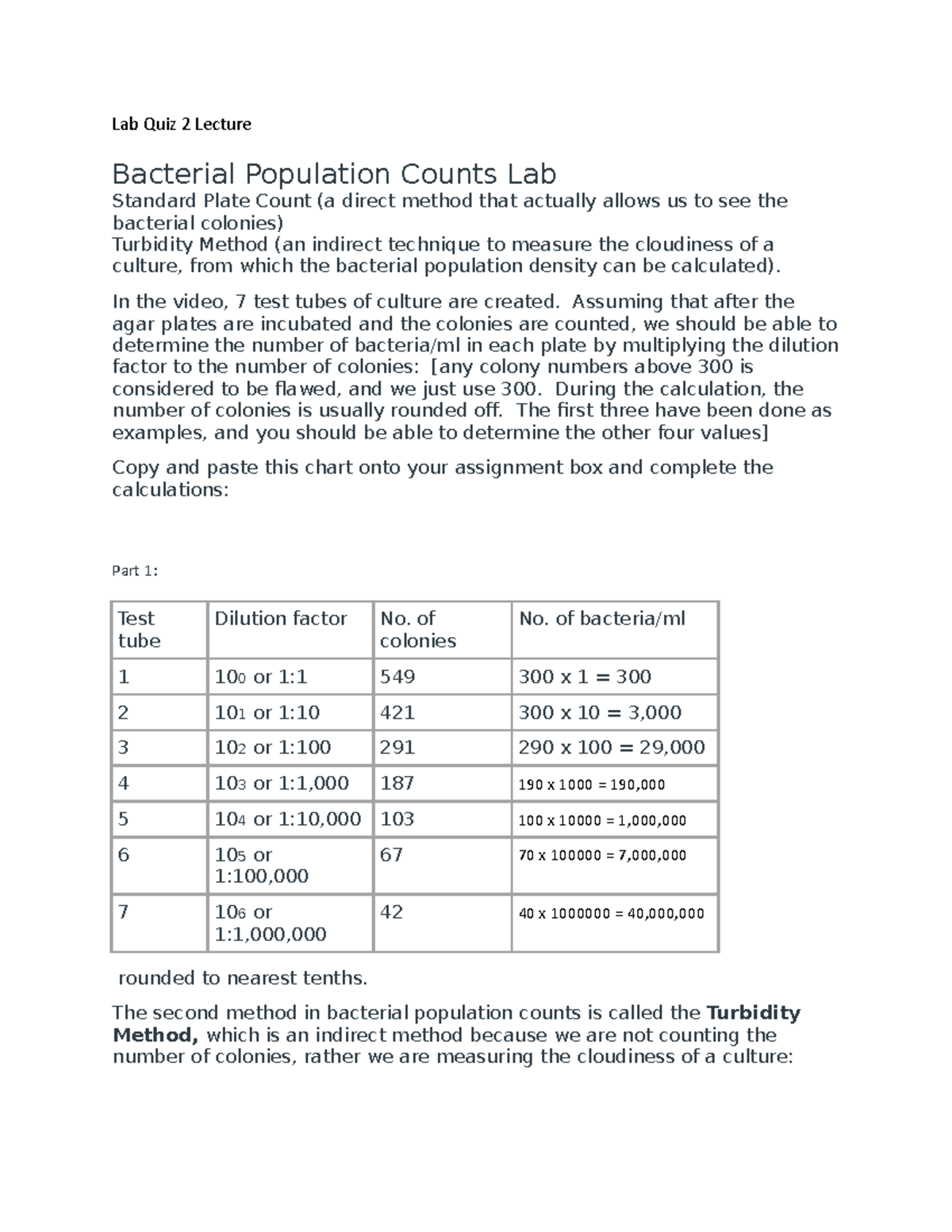 Lab Quiz 2 Lecture Bacteria Population Count, Effectiveness of