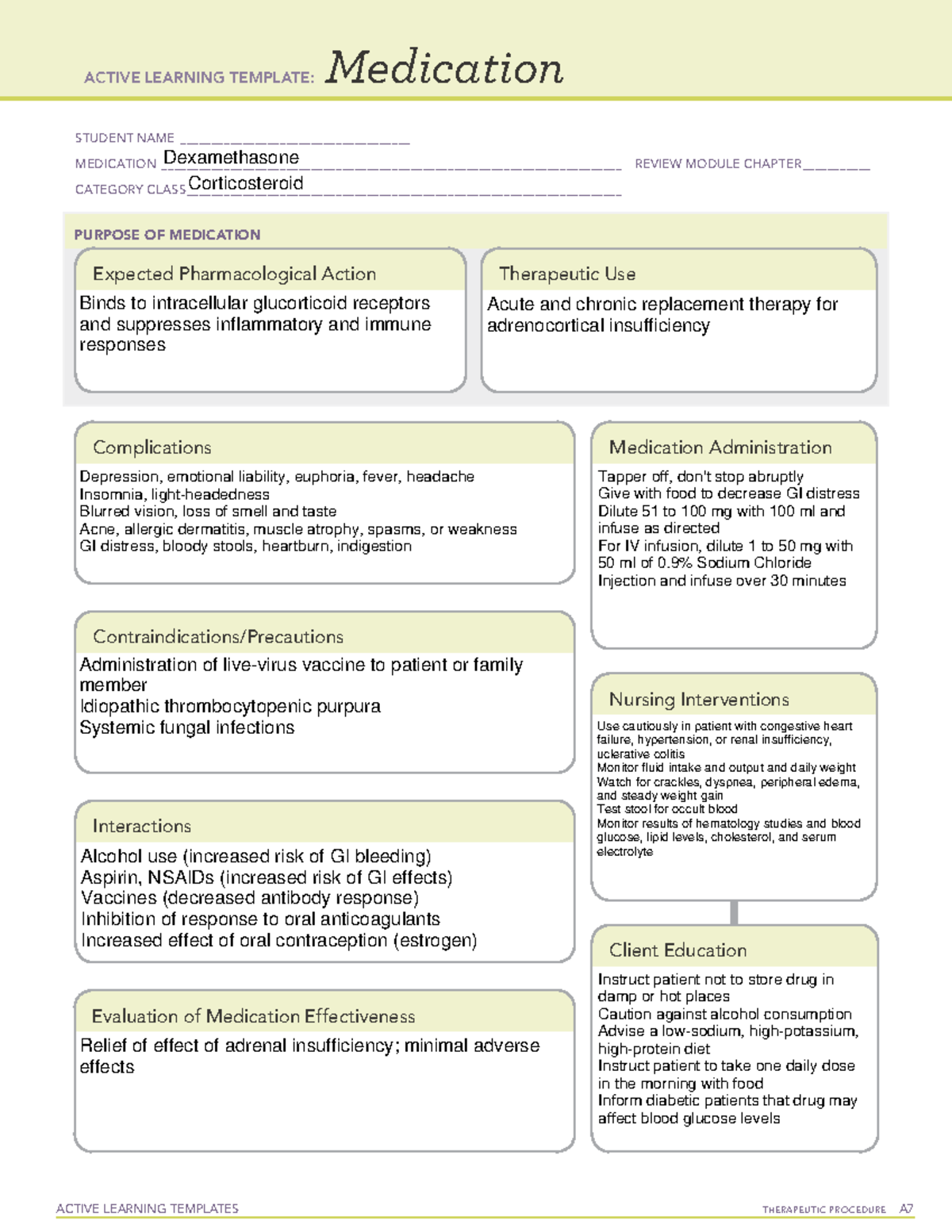 Dexamethasone Medication template ACTIVE LEARNING TEMPLATES