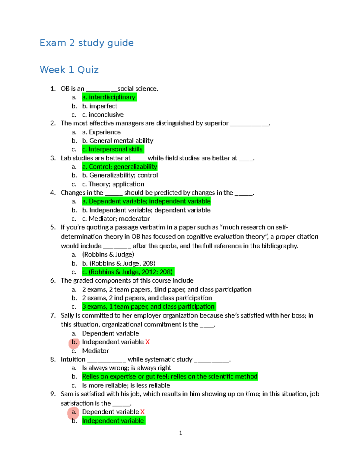 Weekly Quizzes For Mgmt 340 Class - Exam 2 Study Guide Week 1 Quiz OB ...