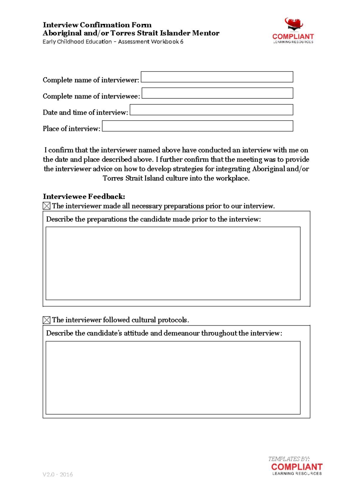 Step 3 project interview form - Aboriginal and/or Torres Strait ...