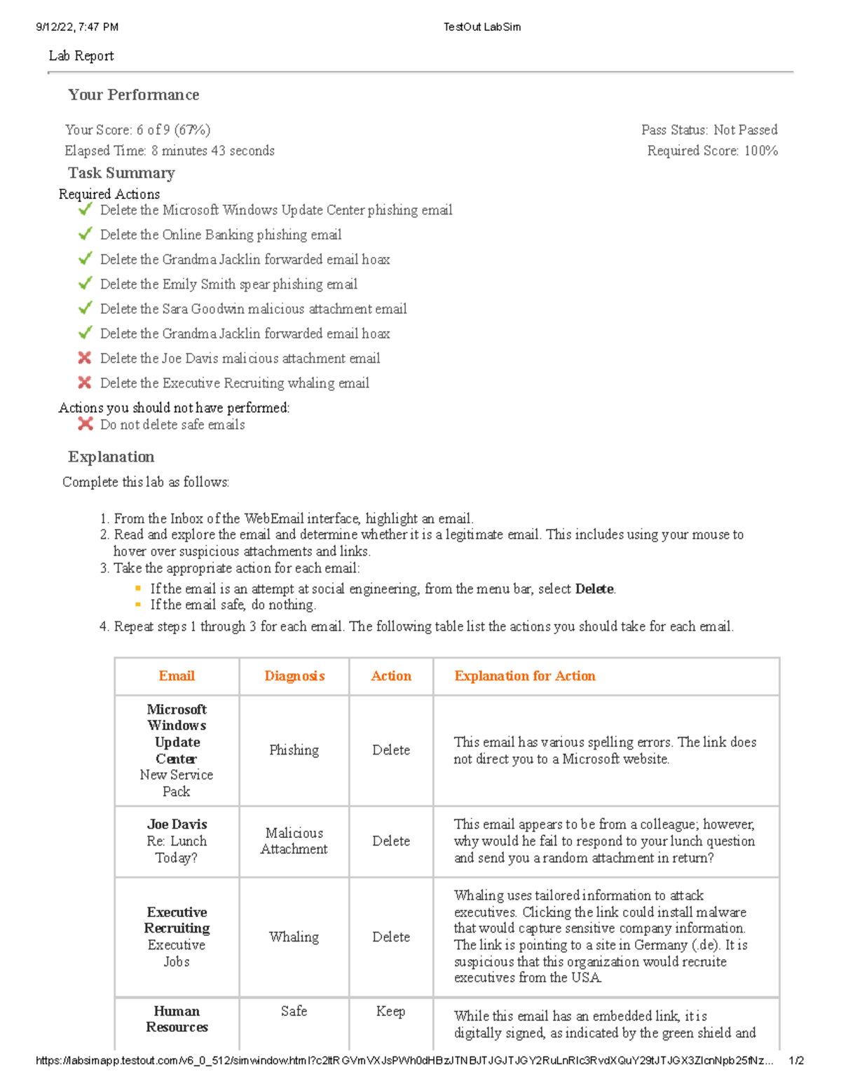 Lab security 2 Lab work on Testout 9/12/22, 747 PM TestOut LabSim