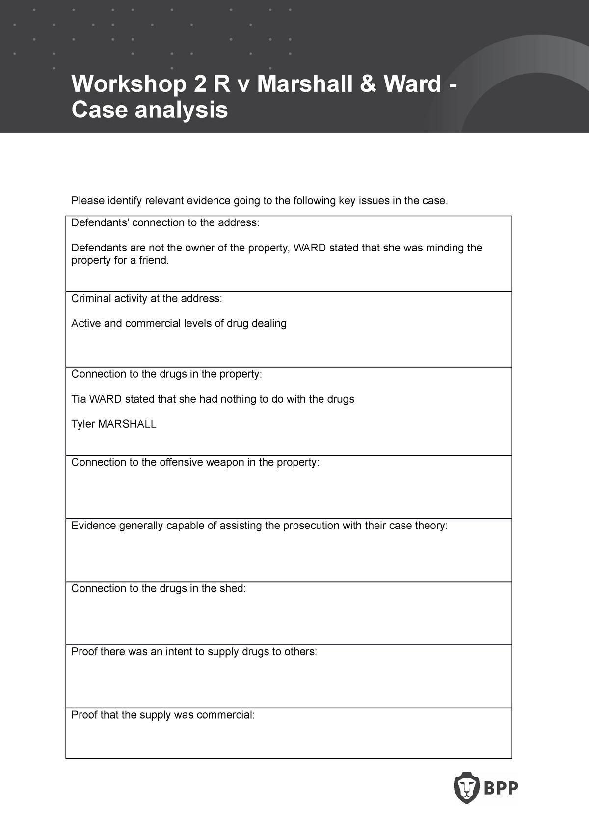 BTC Crime W2 Apply Case analysis template 2 R v Marshall