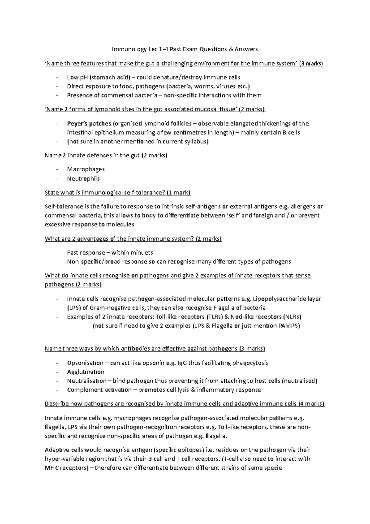 Exam 2015, questions and answers - Immunology Lec 1-4 Past Exam ...