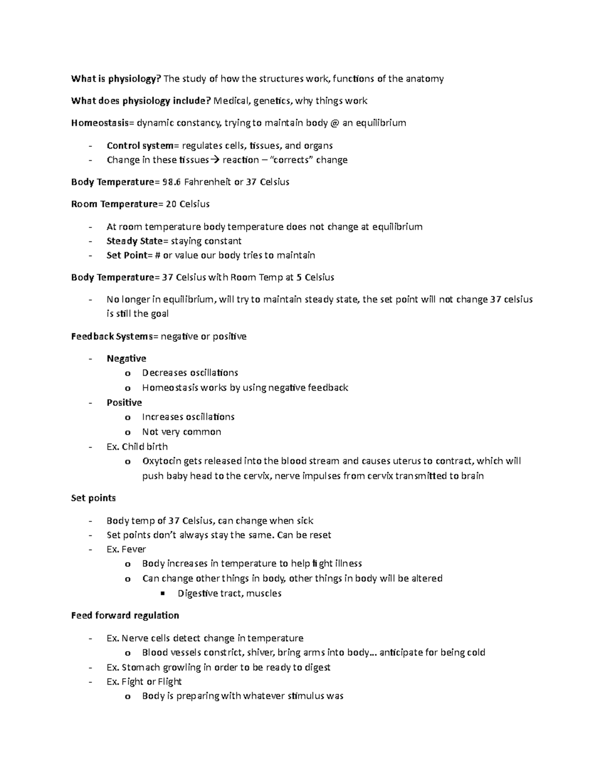 Human Phys Week -1 - Lecture notes Week 1 of Lectures (2 class periods ...