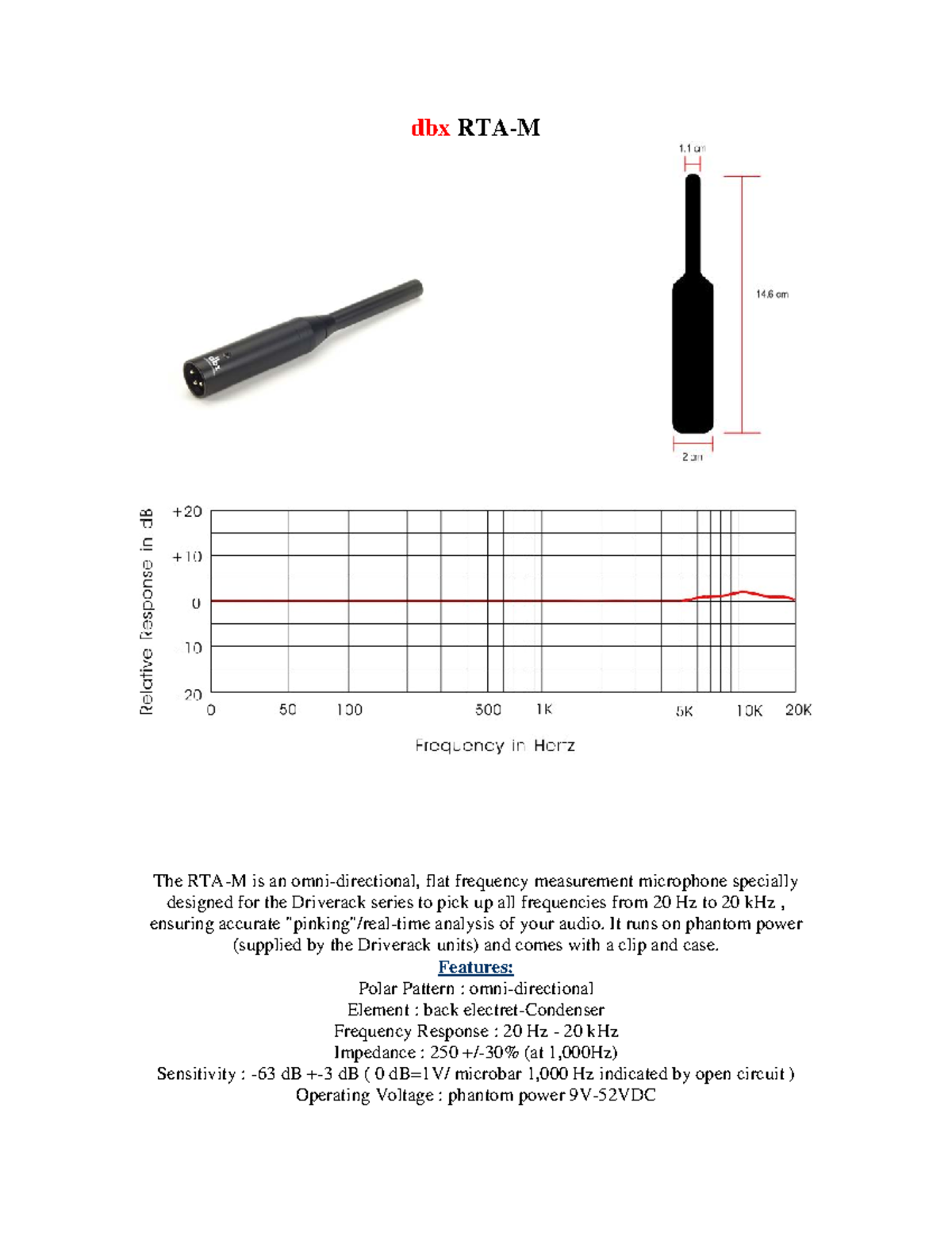 RTAM Cut Sheet zscsae dbx RTAM The RTAM is an omnidirectional, flat frequency