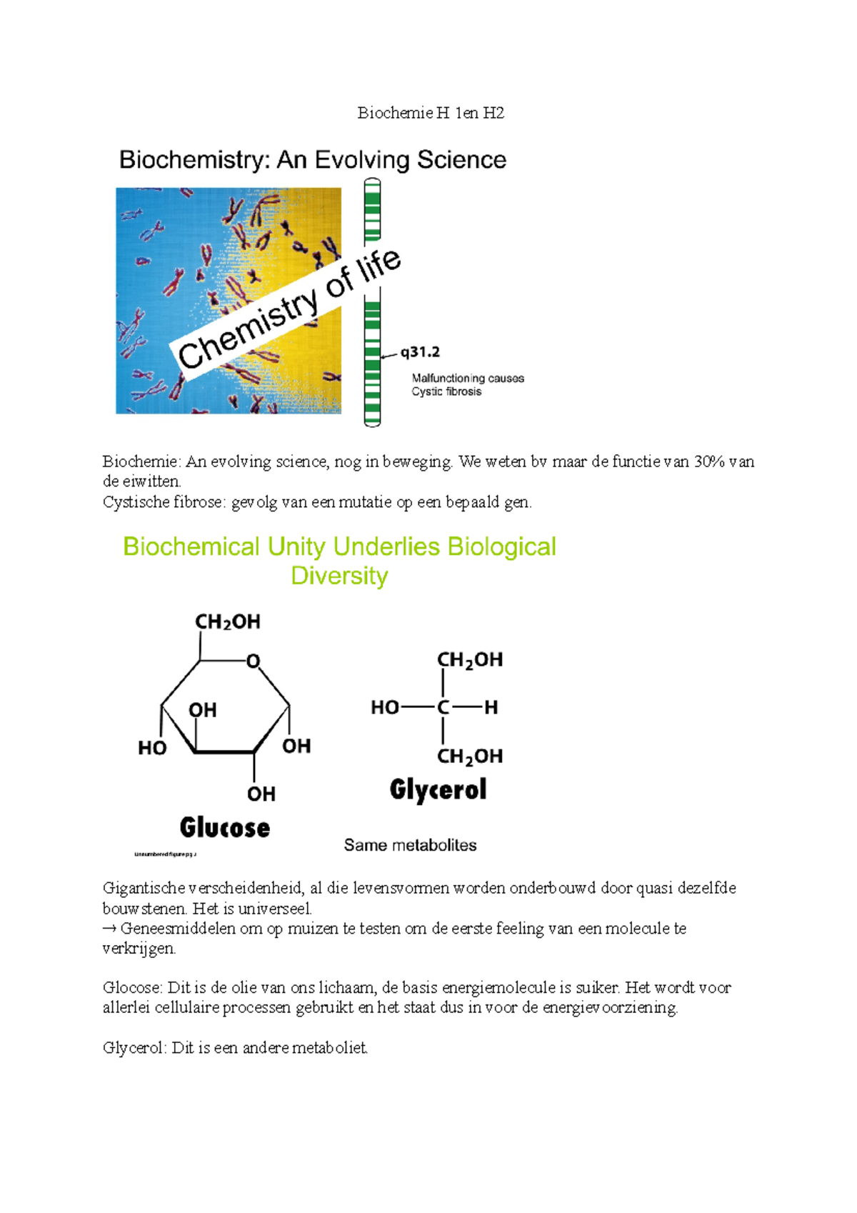 Biochemie Hoofdstuk 1 En Hoofdstuk 2 - Biochemie H 1en H Biochemie: An ...