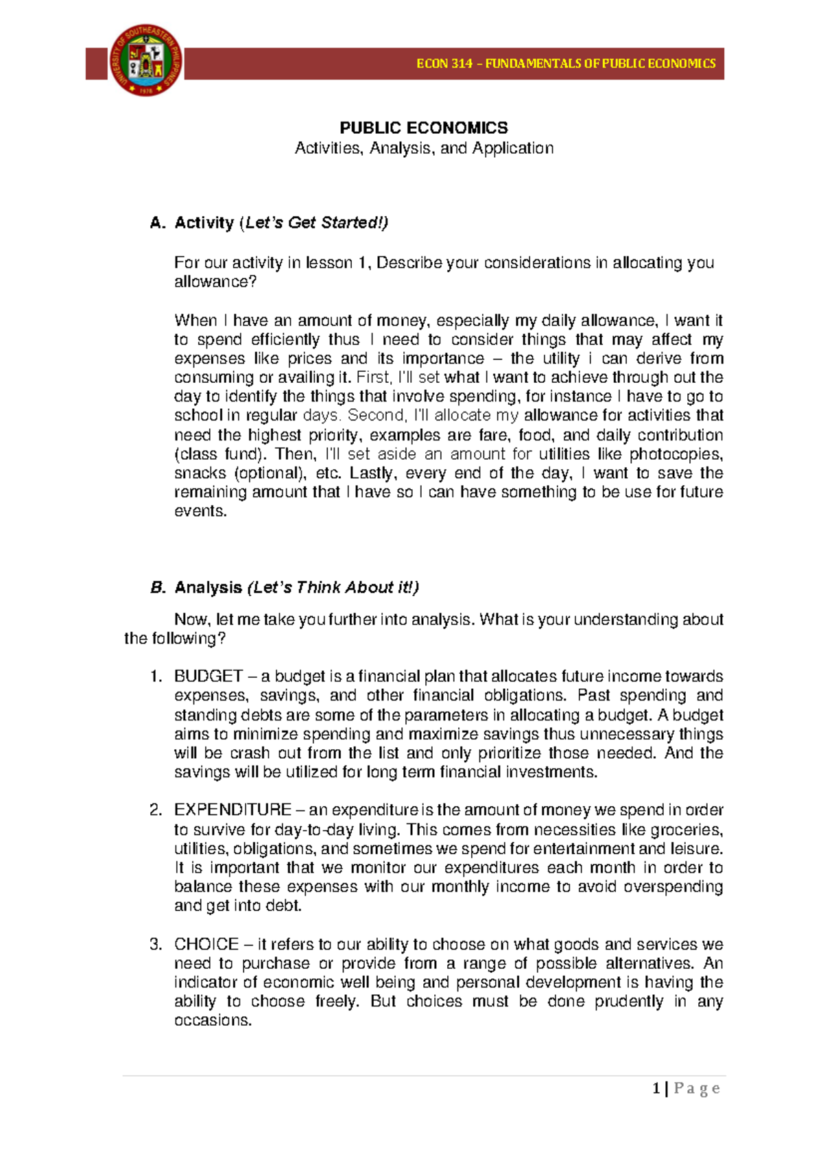 Public Expenditure Concept - ECON 314 – FUNDAMENTALS OF PUBLIC ...