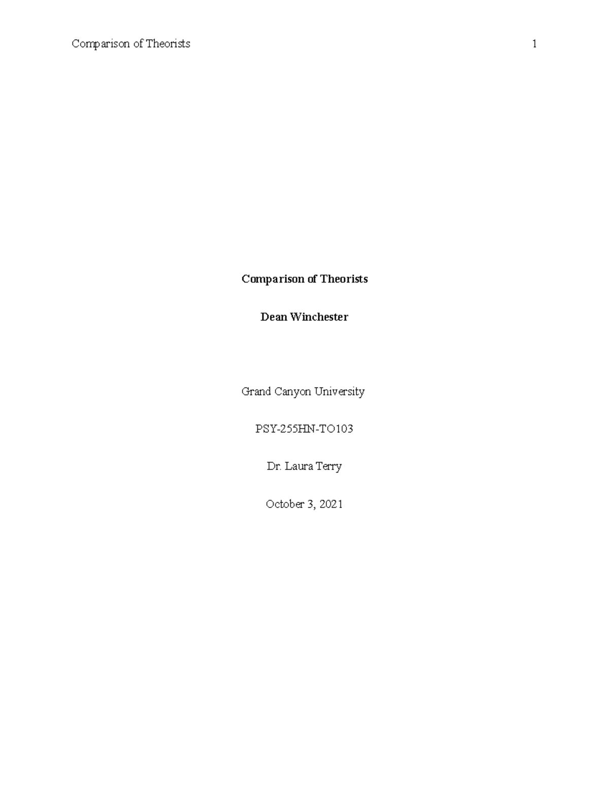 Comparisionof Theorists Comparison of Theorists Dean Winchester Grand