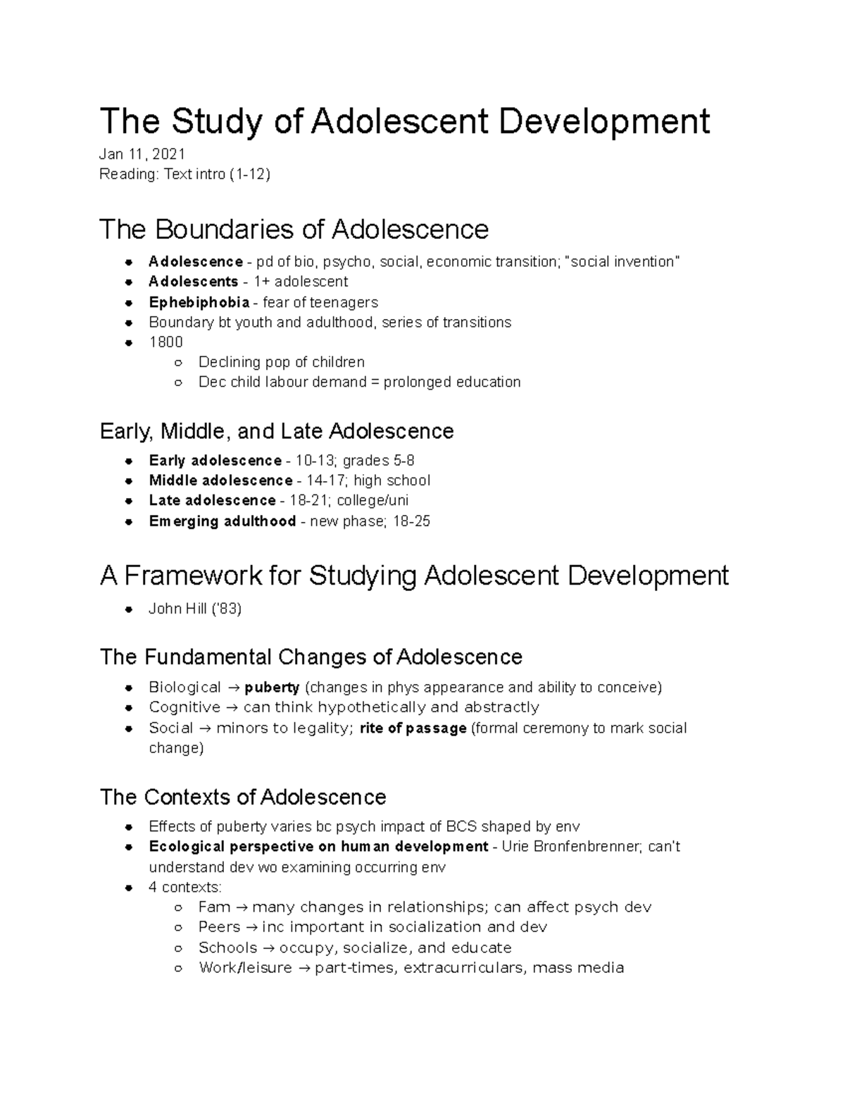 1 - Introduction - Lecture Notes 1 - The Study Of Adolescent ...