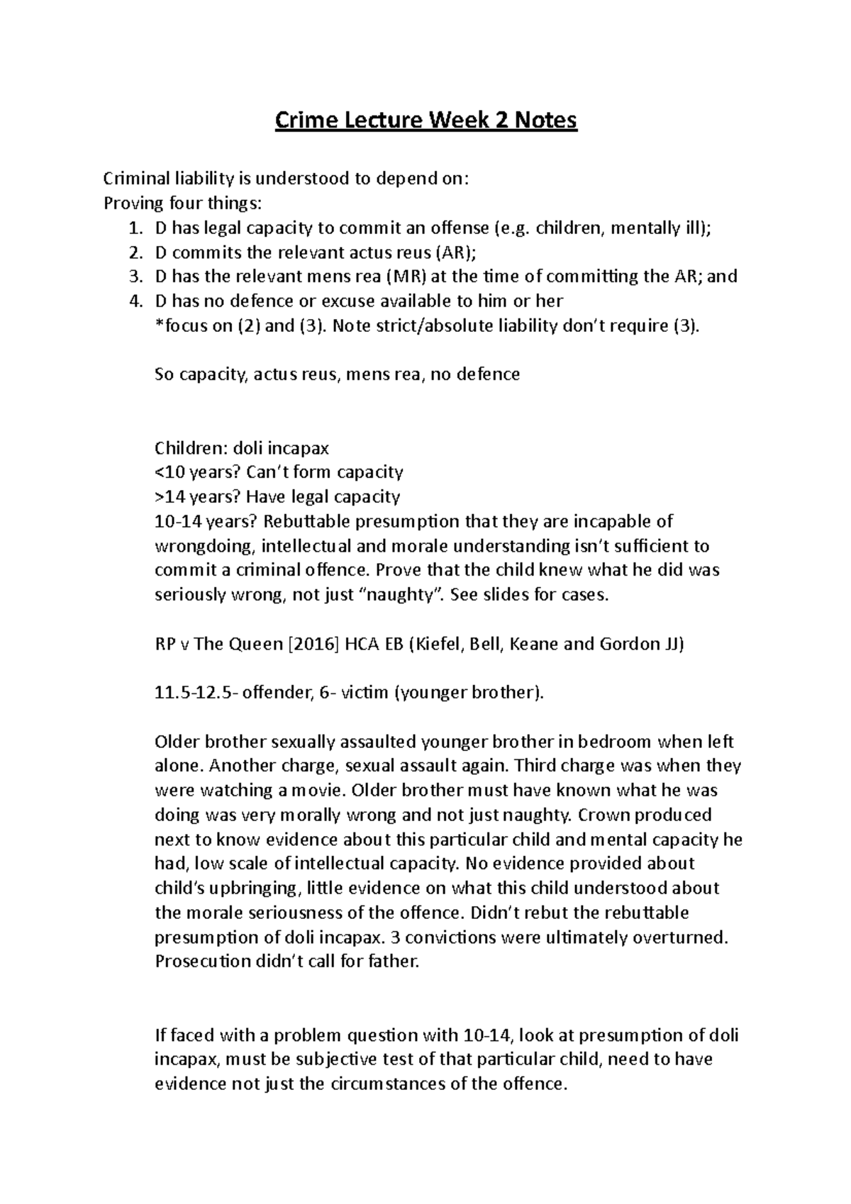 Crime lecture week 2 notes - Crime Lecture Week 2 Notes Criminal ...