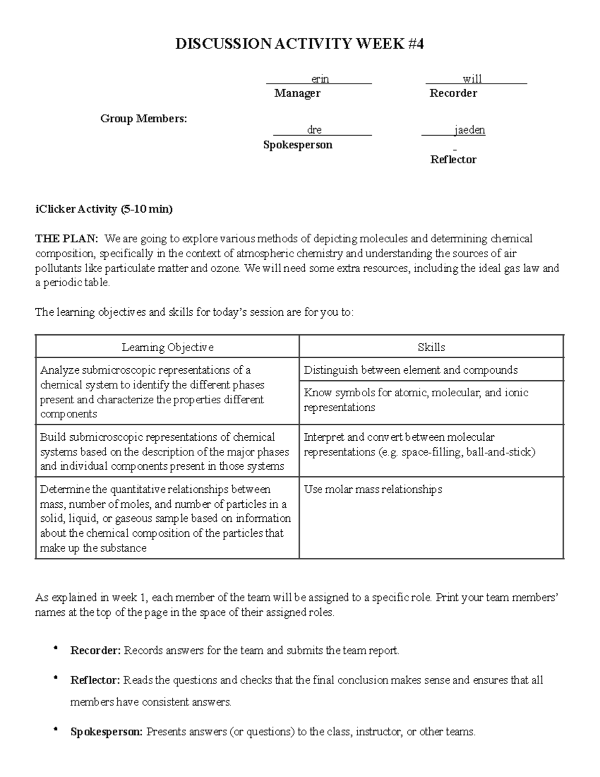 Worksheet 4 final - n/a - DISCUSSION ACTIVITY WEEK iClicker Activity (5 ...