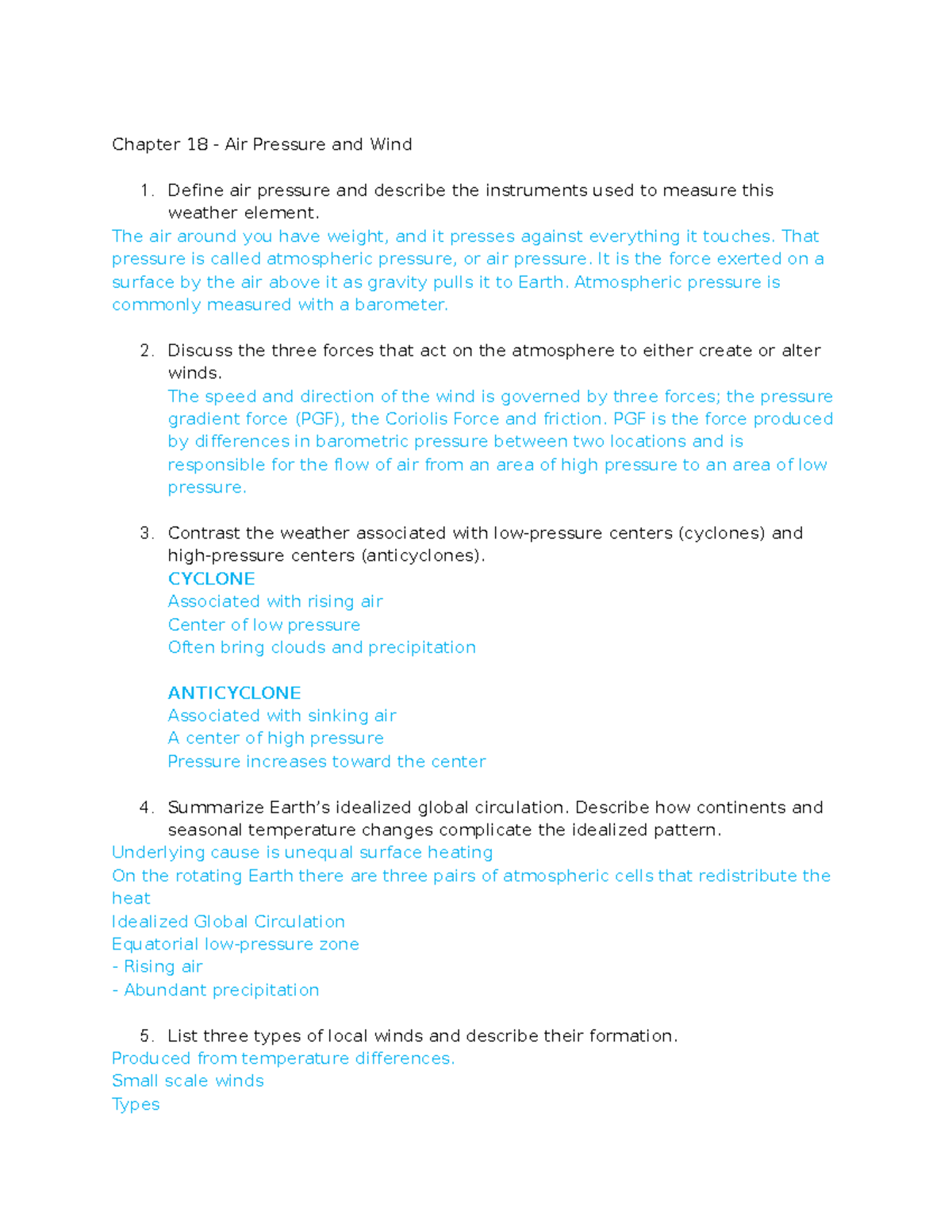 CO10 Chapter Outline Chapter 18 Air Pressure and Wind Define air