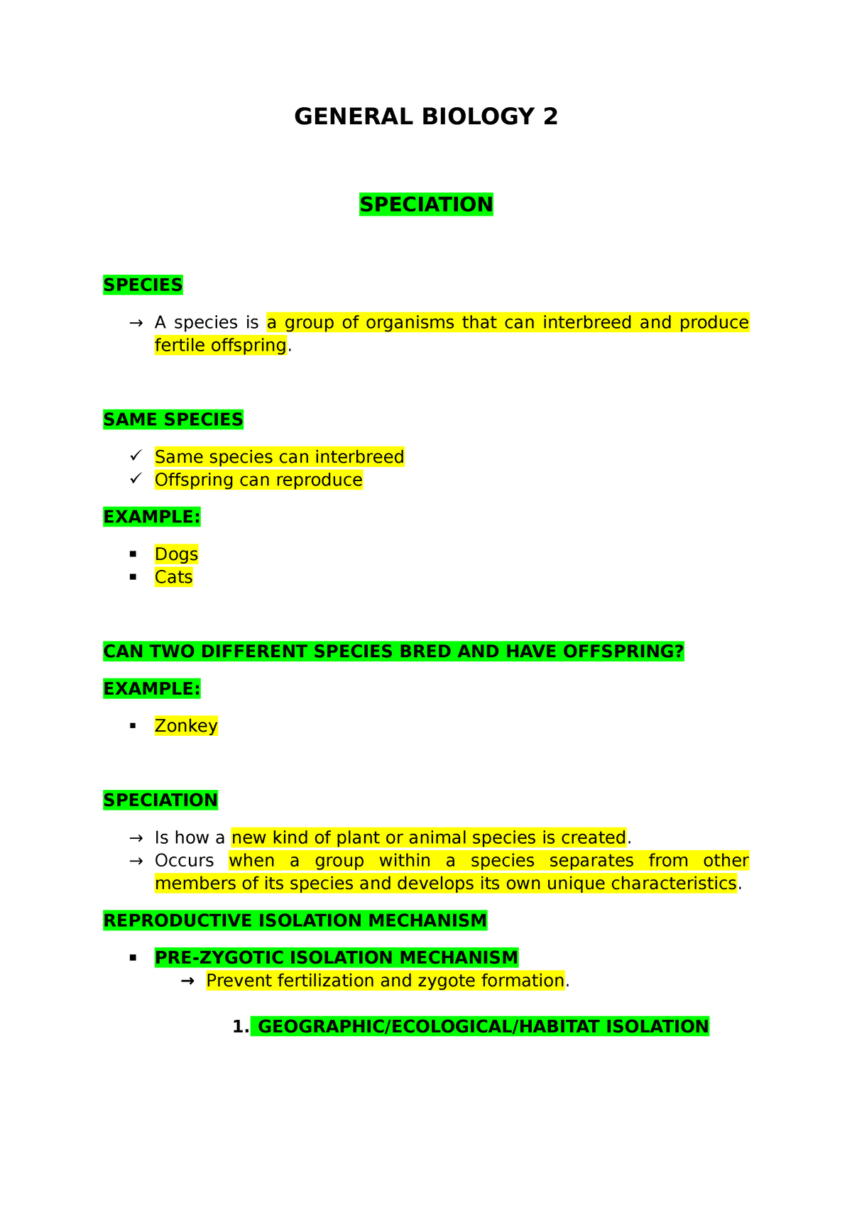 General Biology 2 ( Speciation) - GENERAL BIOLOGY 2 SPECIATION SPECIES ...