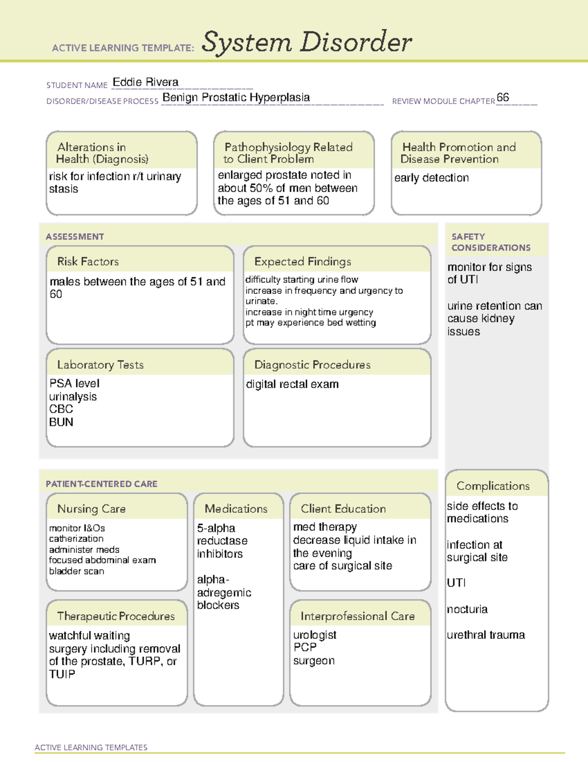 ATI Systems Disorder template BPH - ACTIVE LEARNING TEMPLATES System ...