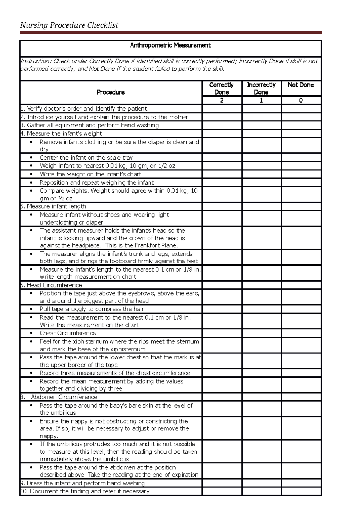 Anthropometric-Measurement-Checklist - Nursing Procedure Checklist ...