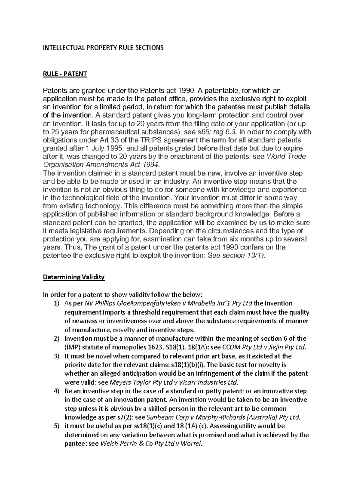IP RULE Sections - ruling - INTELLECTUAL PROPERTY RULE SECTIONS RULE ...