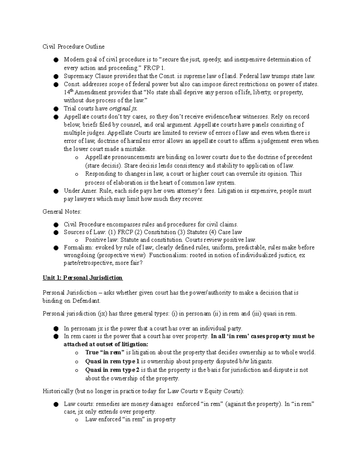Civ Pro Outline Freer Book 2018 - CPL-102 - Studocu