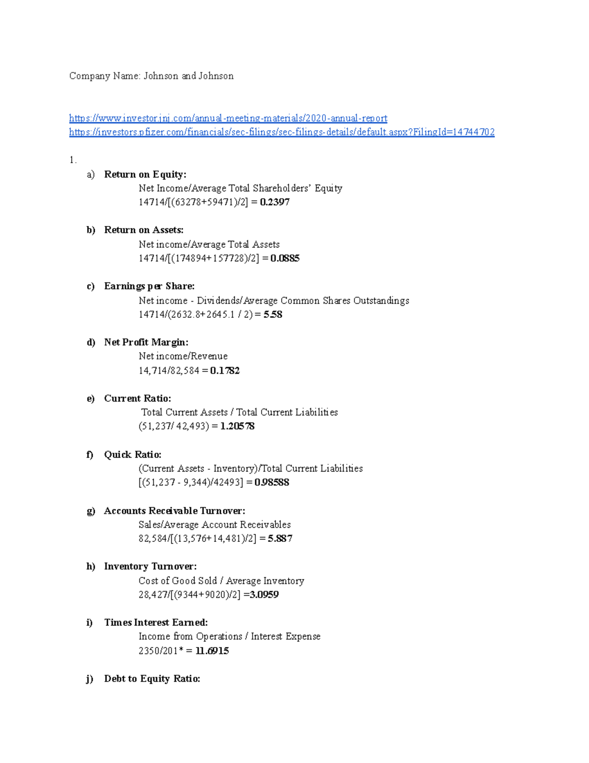 Financial Reporting Project - Company Name: Johnson and Johnson - Studocu