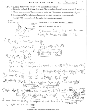 MEGR 2100 15FQ Test 03 - past midterm exam - (25) Compute the Shear and ...