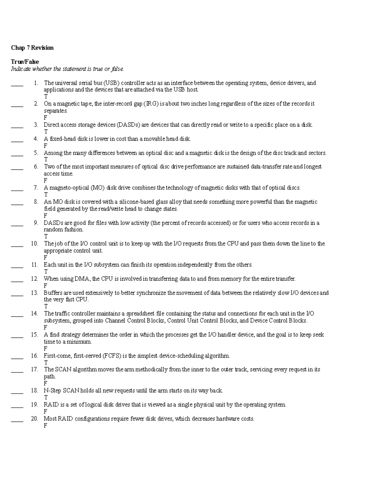 assignment chapter 7 true false quiz