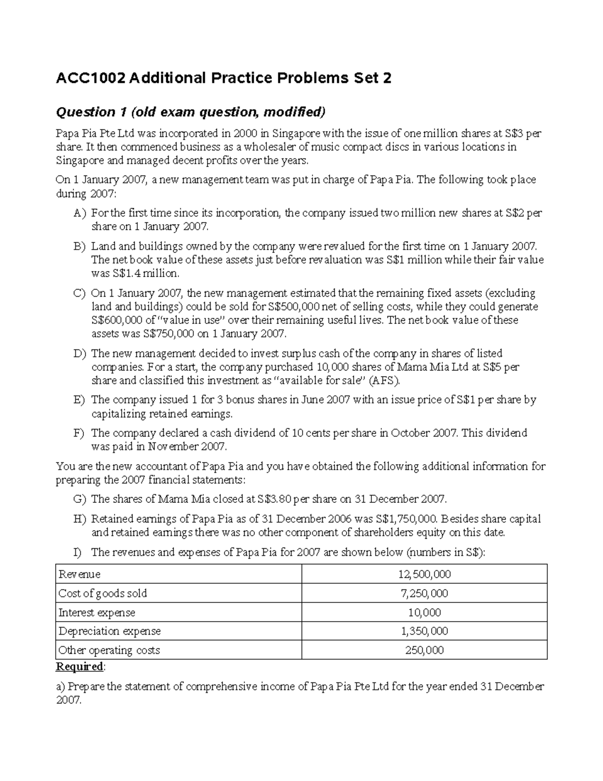 ACC1002 more revision drills - ACC1002 Additional Practice Problems Set ...