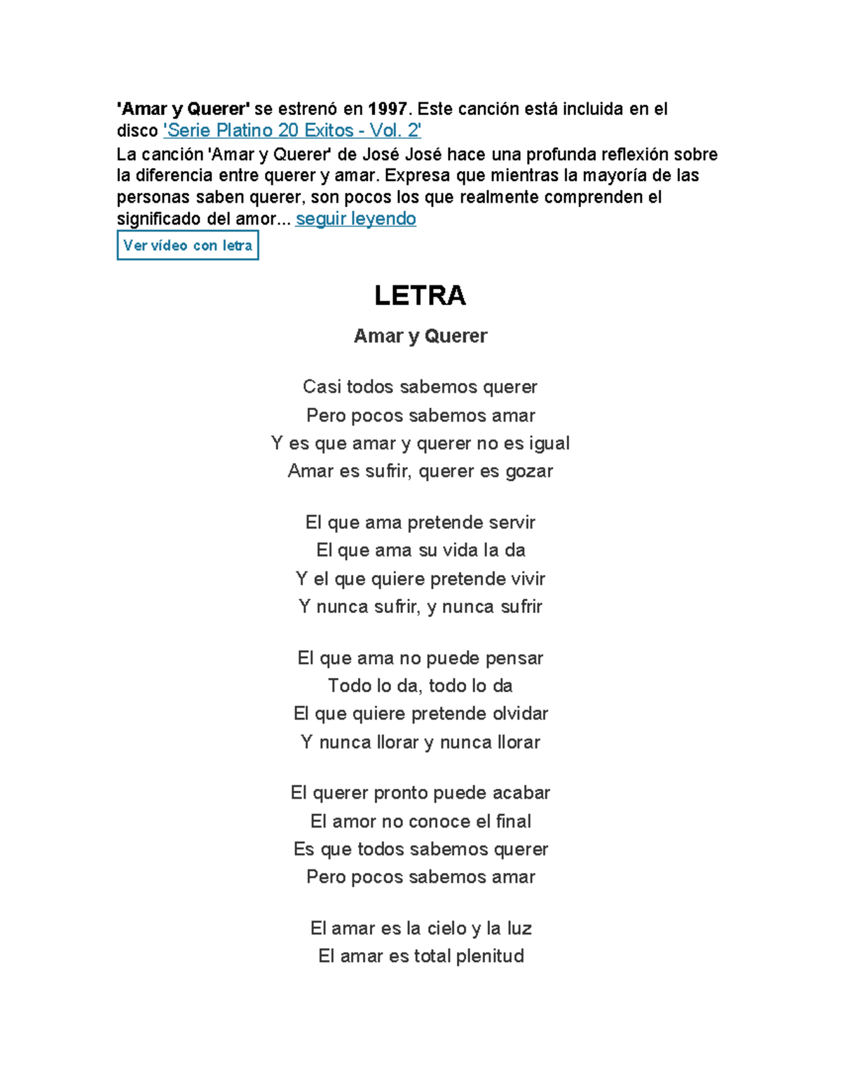1letra 2jose 3jose - jose jose - 'Amar y Querer' se estrenó en 1997 ...