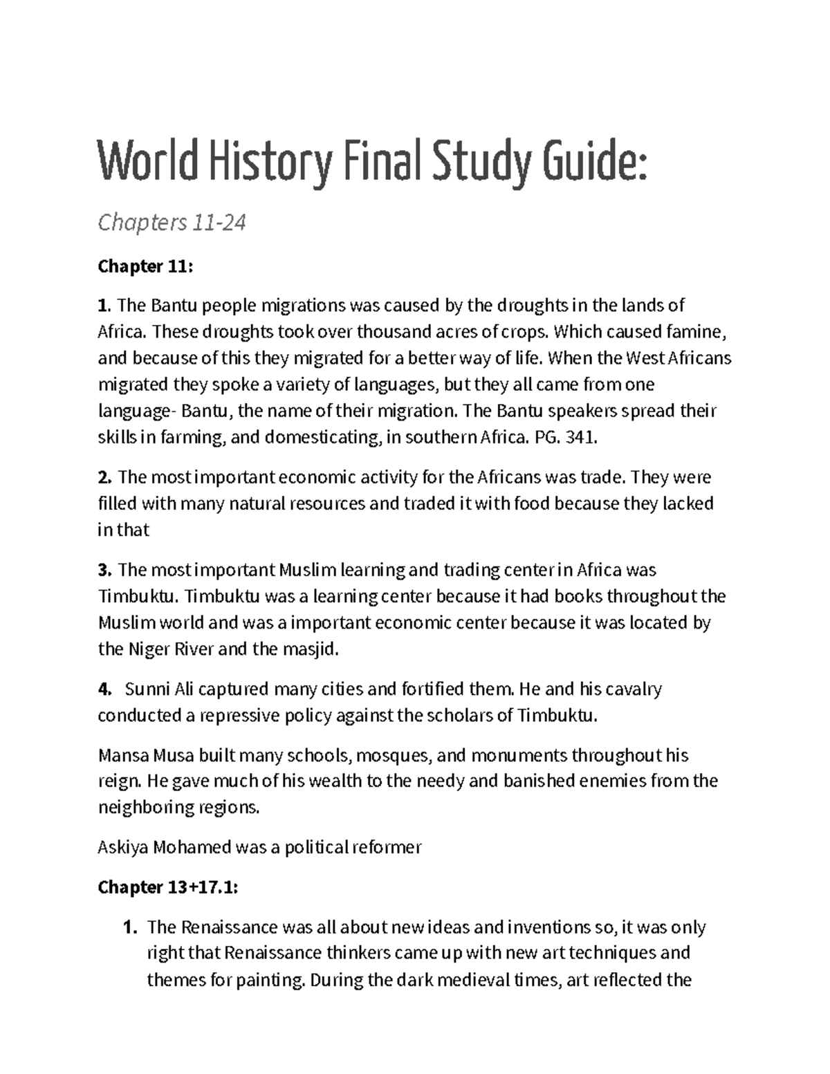 World History Final Study Guide-2 - World History Final Study Guide ...