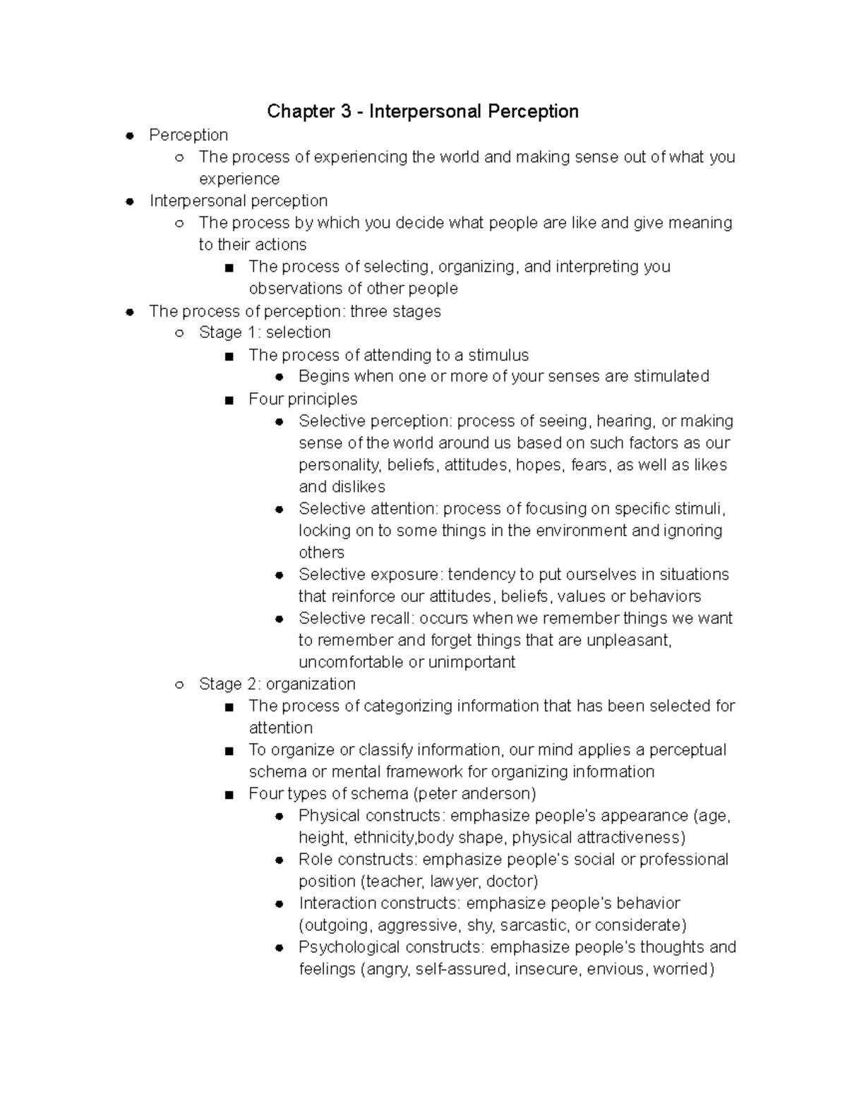Chapter 3 - Interpersonal Perception Lecture Notes - Chapter 3 ...