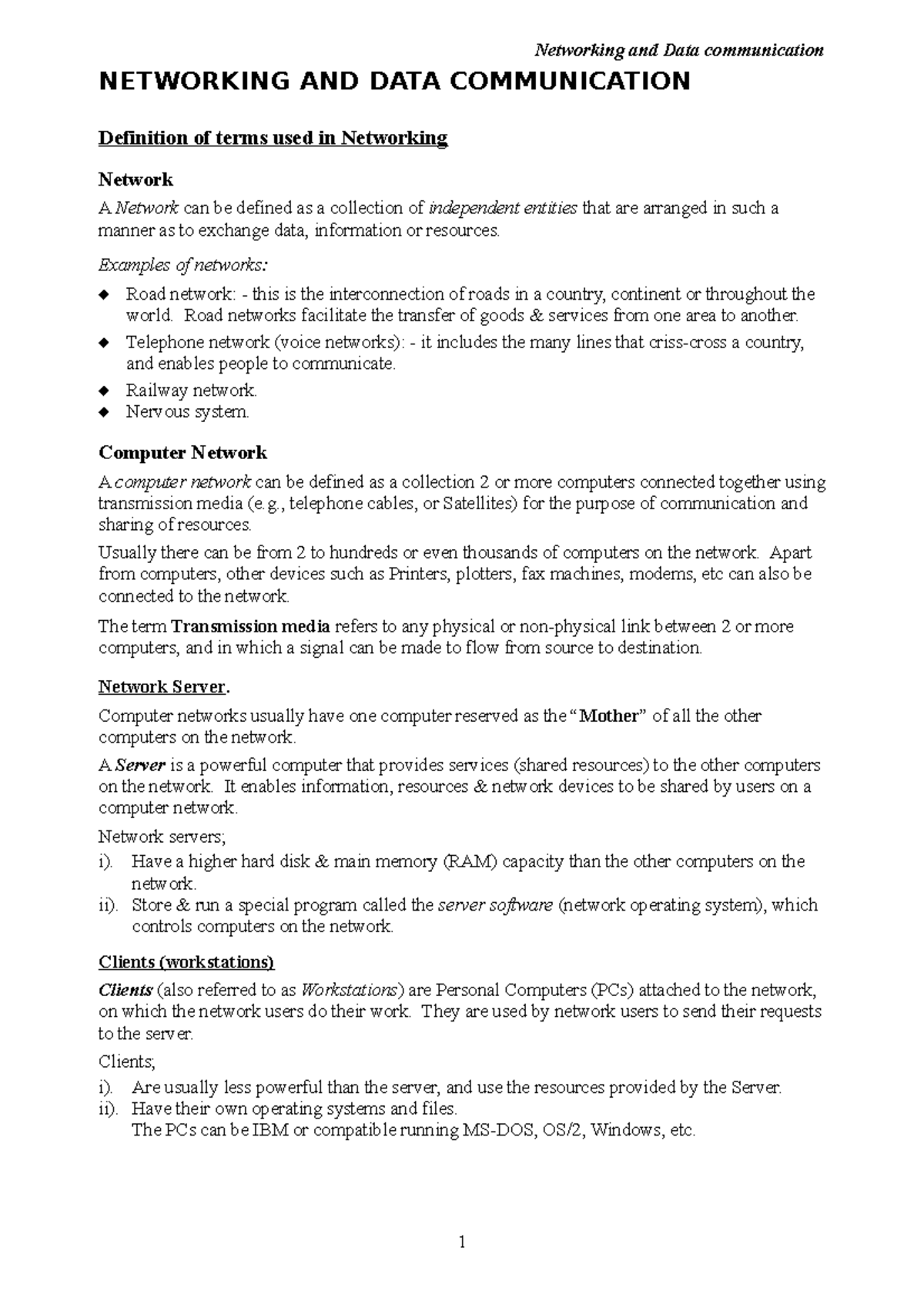 Networking & Data communication NETWORKING AND DATA COMMUNICATION