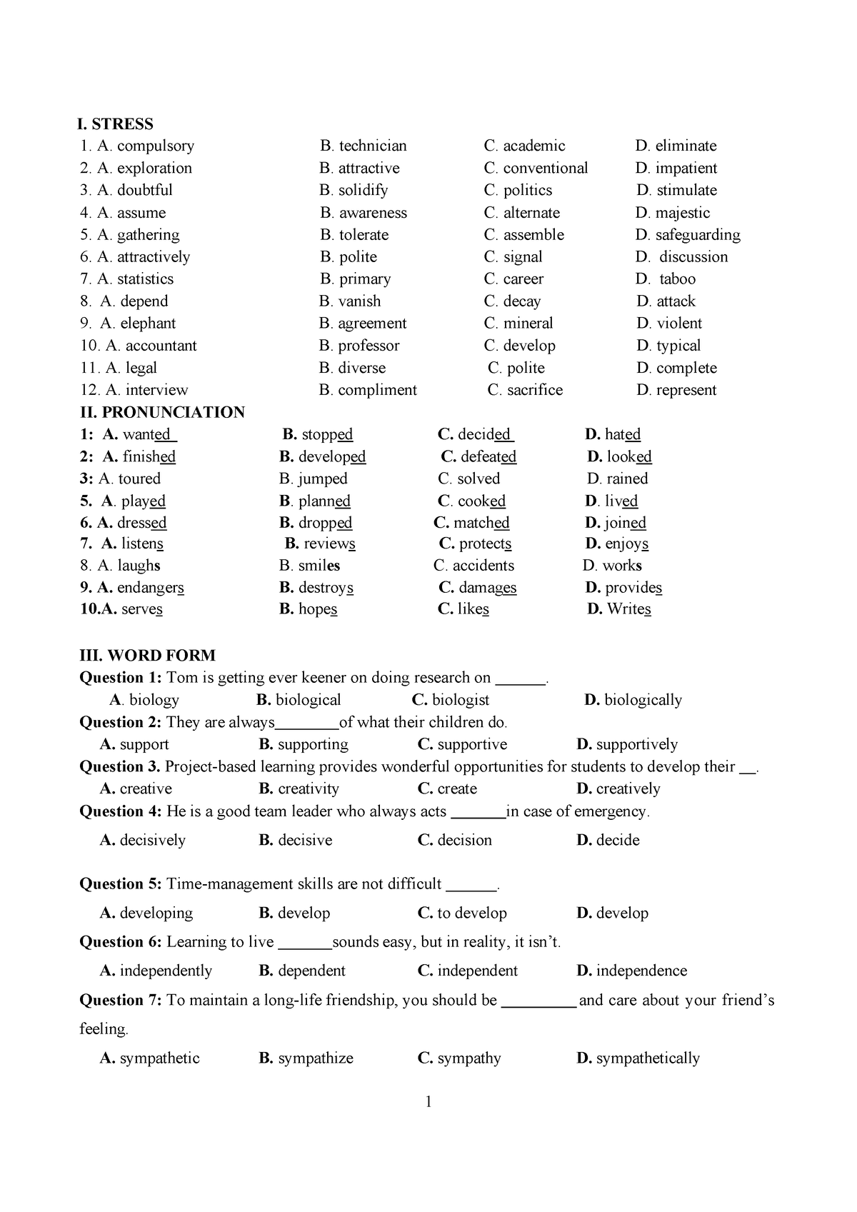 59 - Chong liet - I. STRESS A. compulsory B. technician C. academic D ...